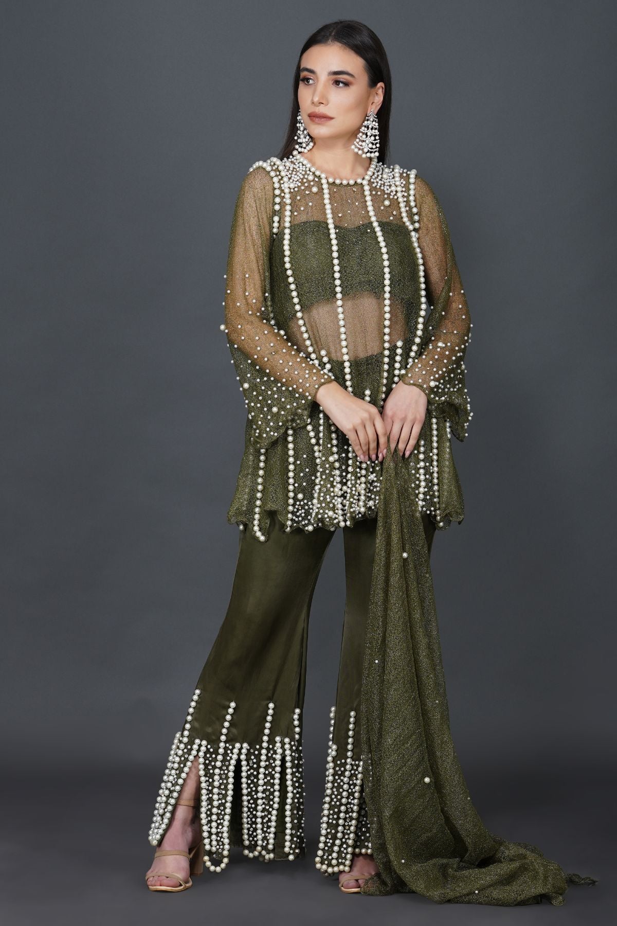 Pearl Cropped Sharara & Kaftan Set