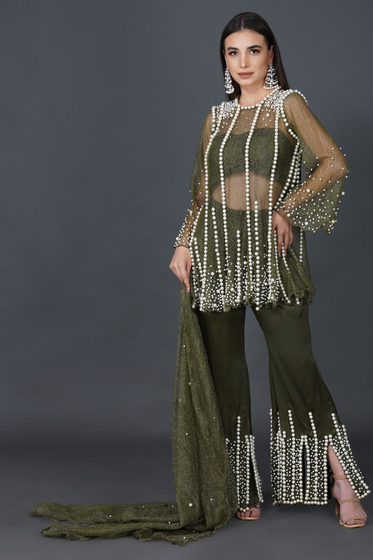 Pearl Cropped Sharara & Kaftan Set