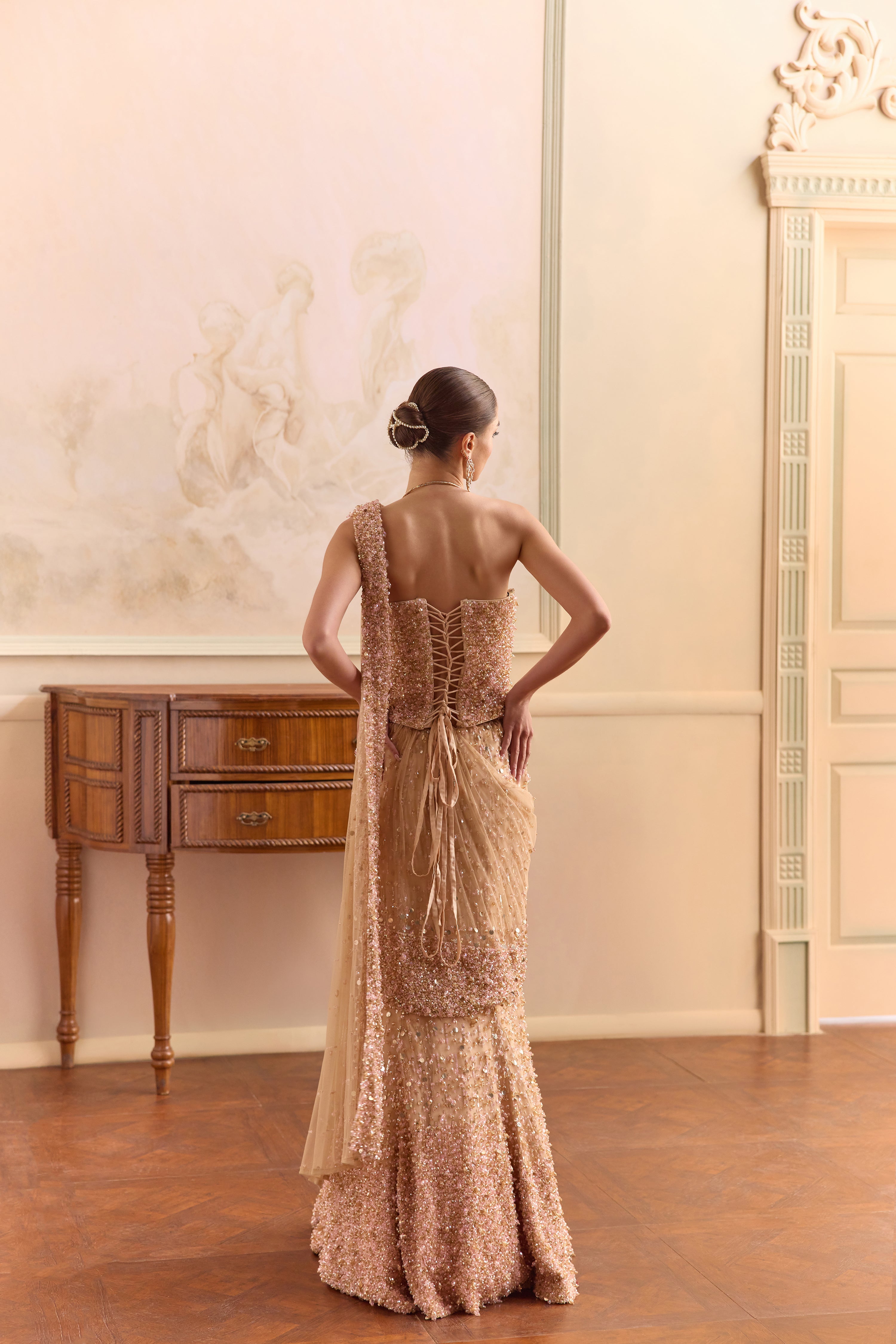 Peachfin- Shimmer lehenga saree