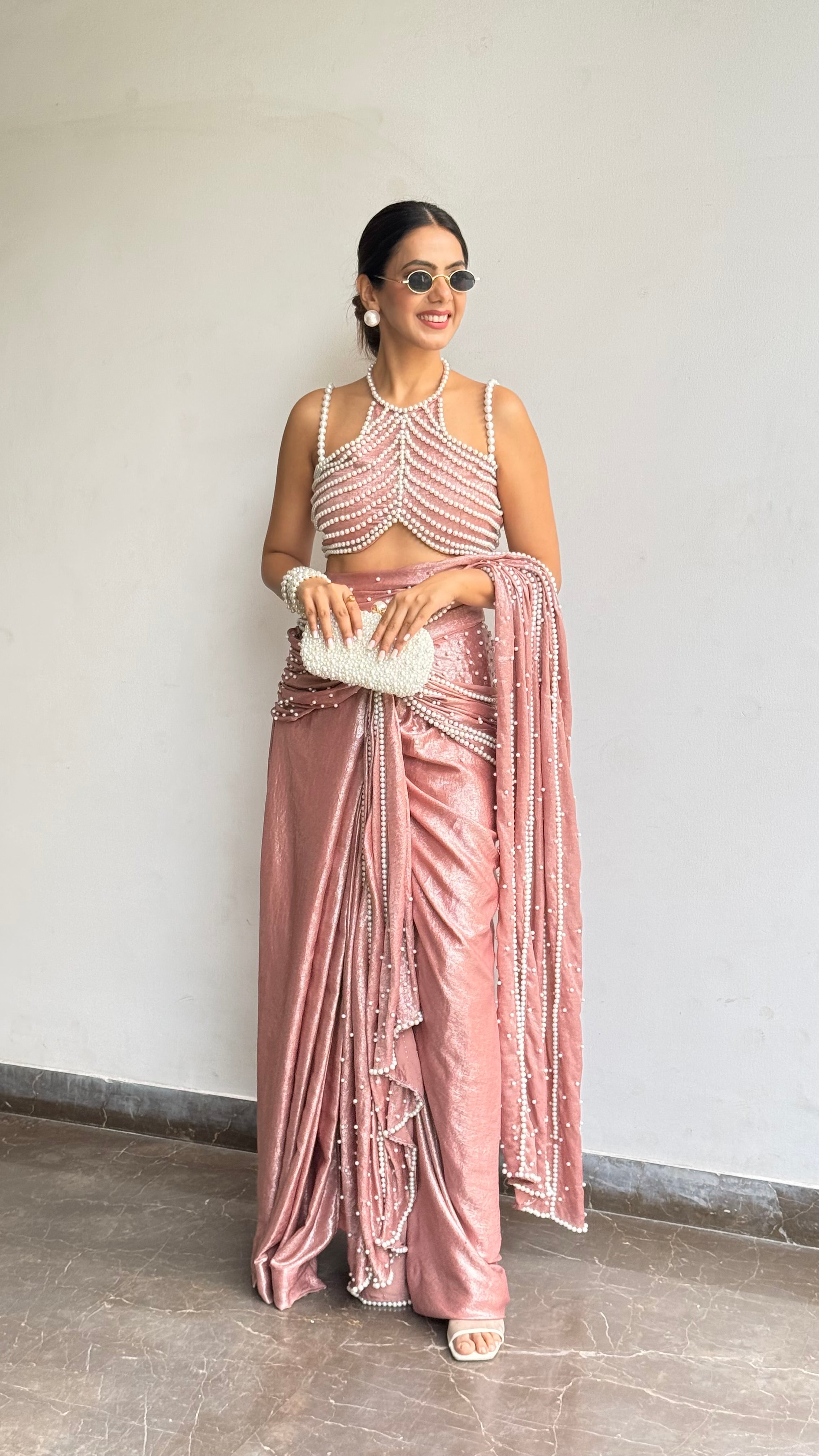 Sneha Adwani in pearl rose saree