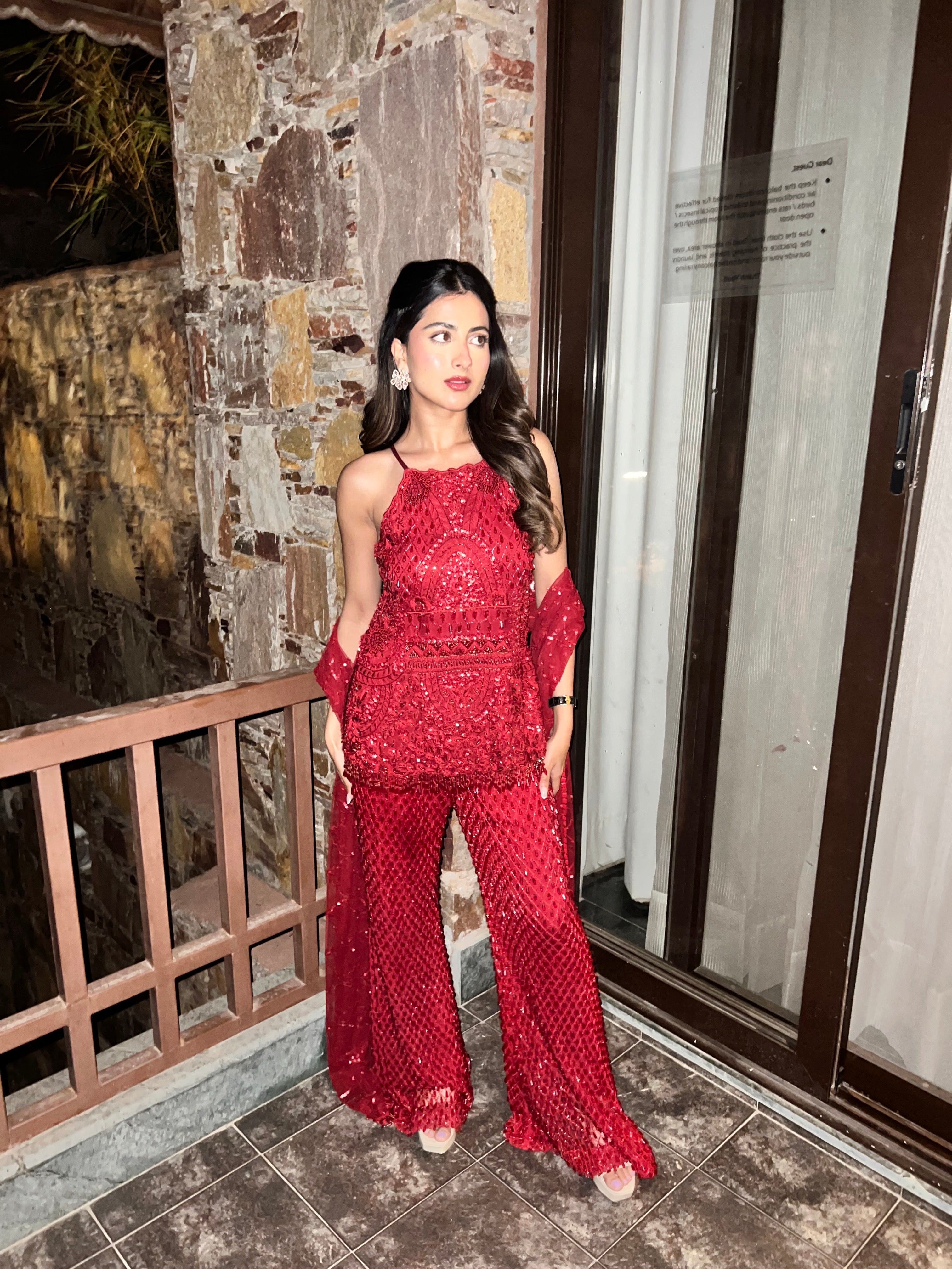 Yashaswinee in Red sharara set