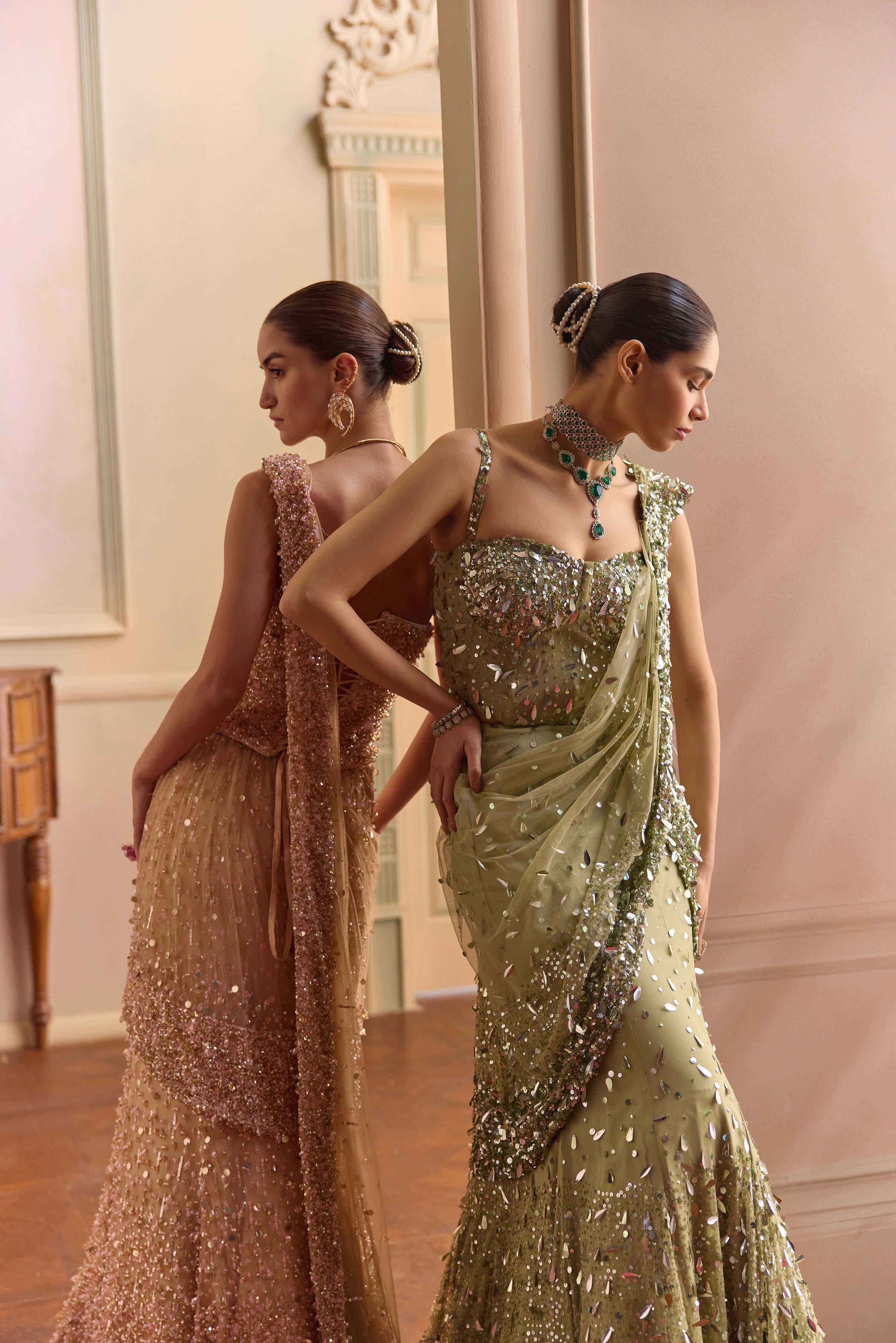 Lora mist- light green lehenga saree