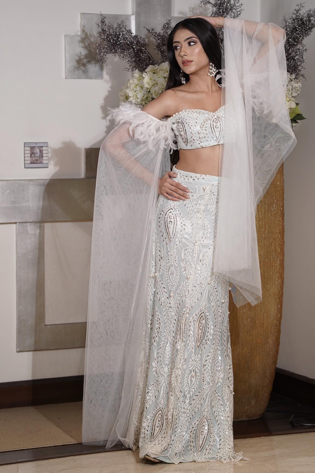 White Lace & Sequin Lehenga