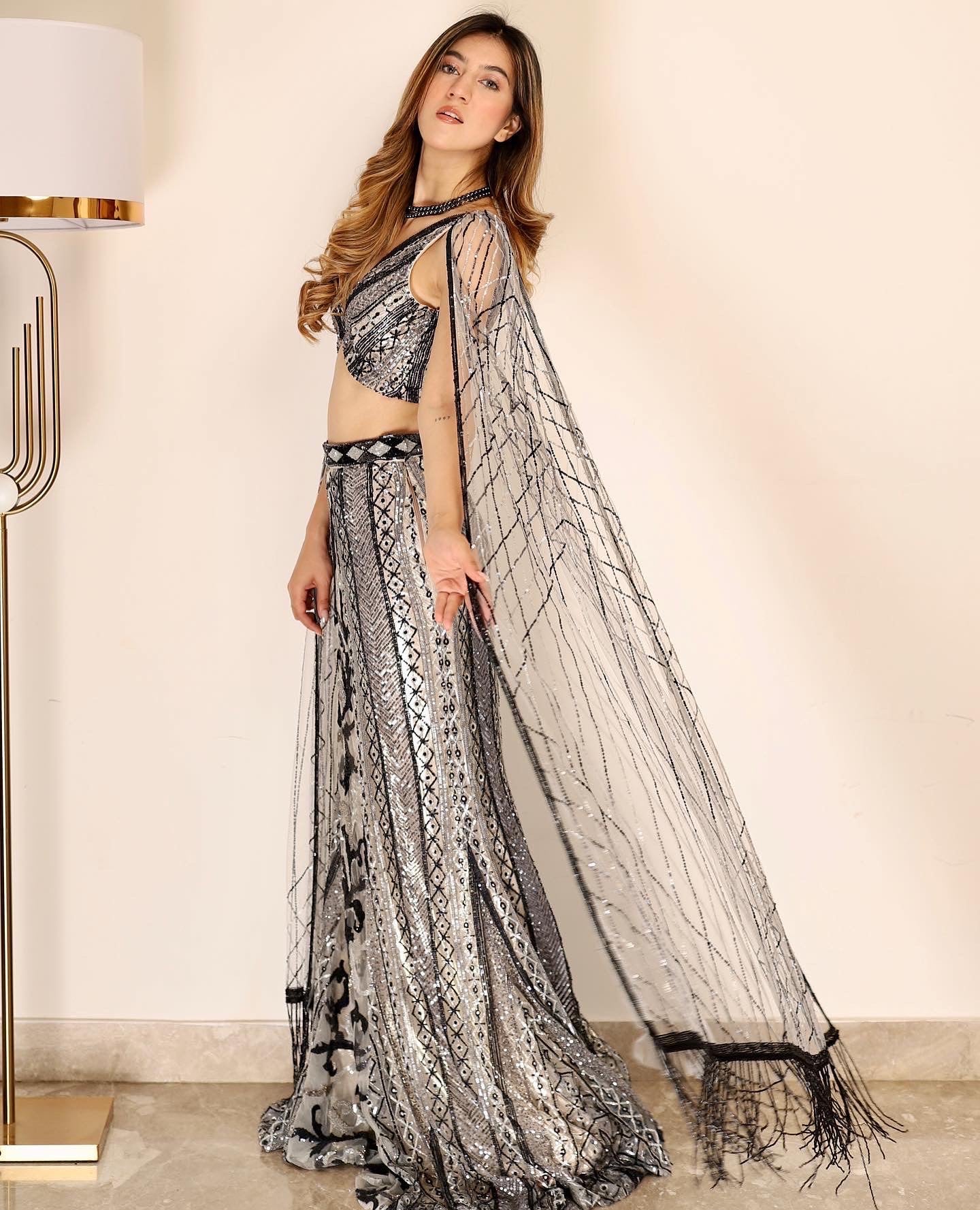 Silver & Midnight Blue Cocktail Lehenga