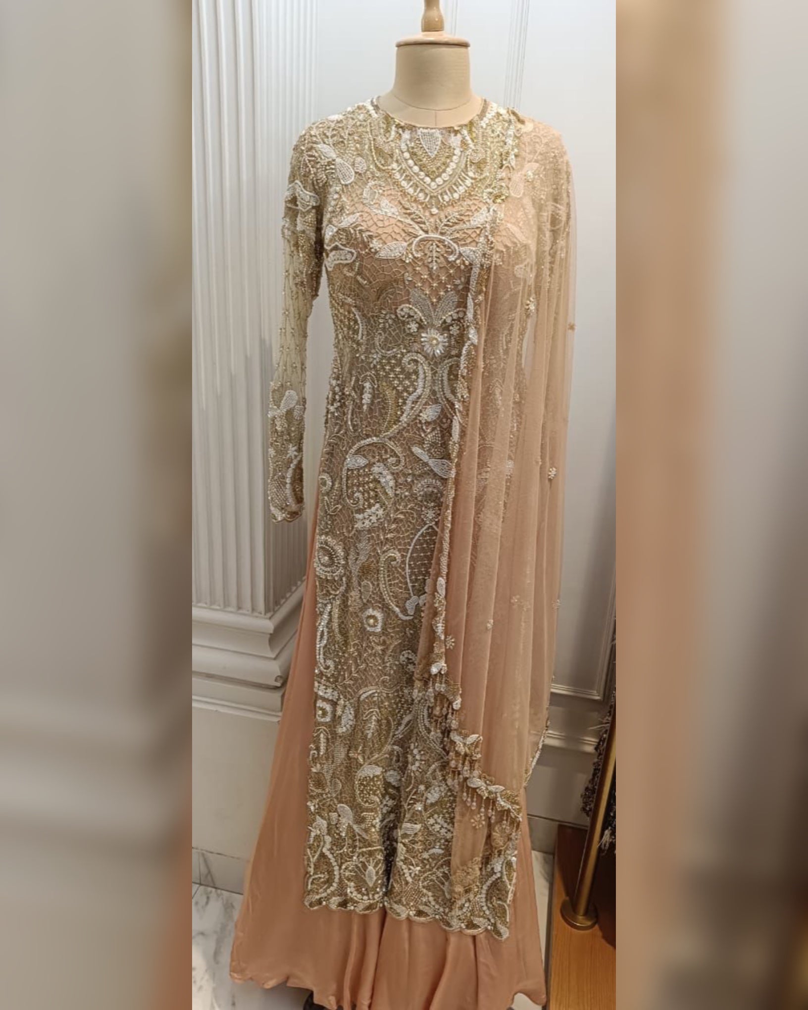 Peach & golden embroidered suit