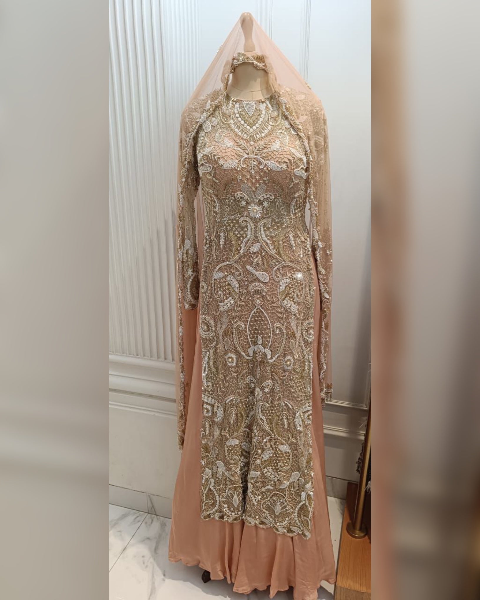 Peach & golden embroidered suit