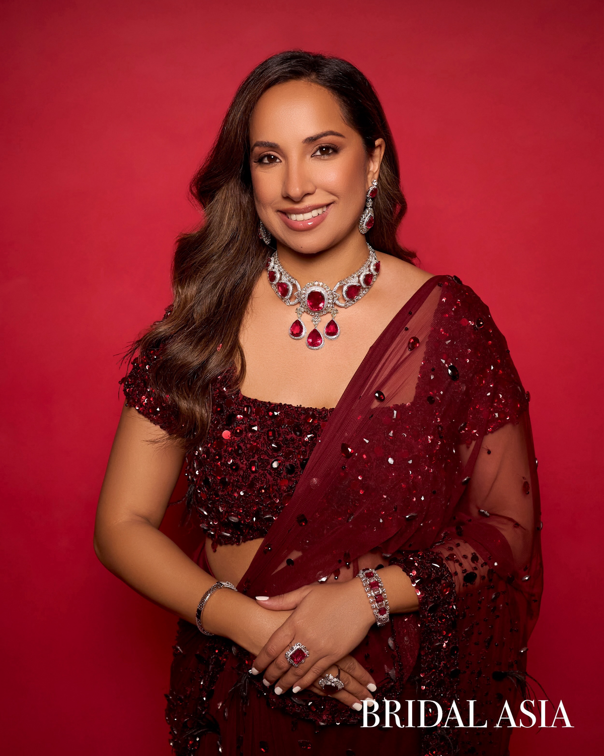 Sonali fabiani in SHIMMER MAROON SAREE