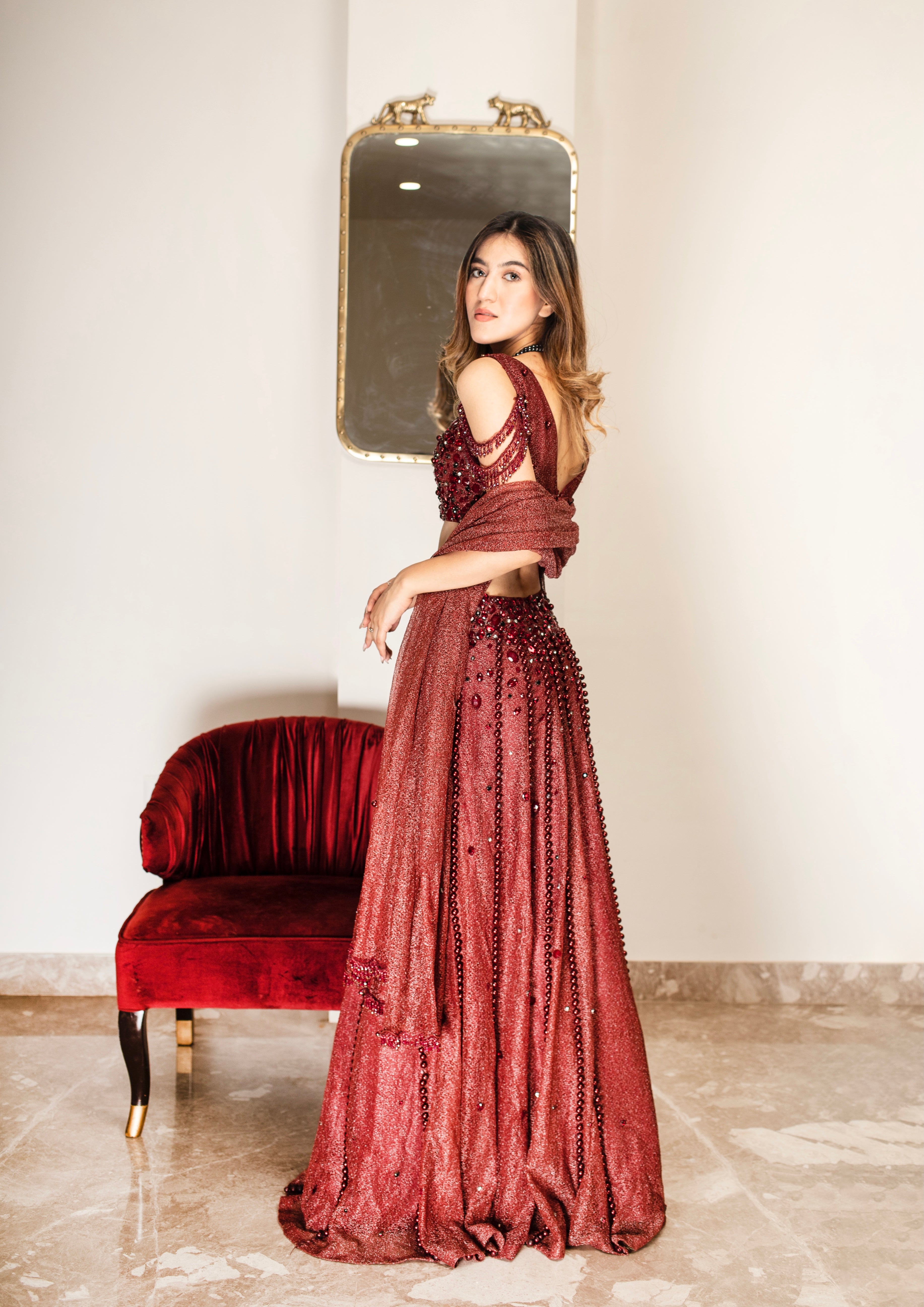 Ruby Rhinestone Lehenga