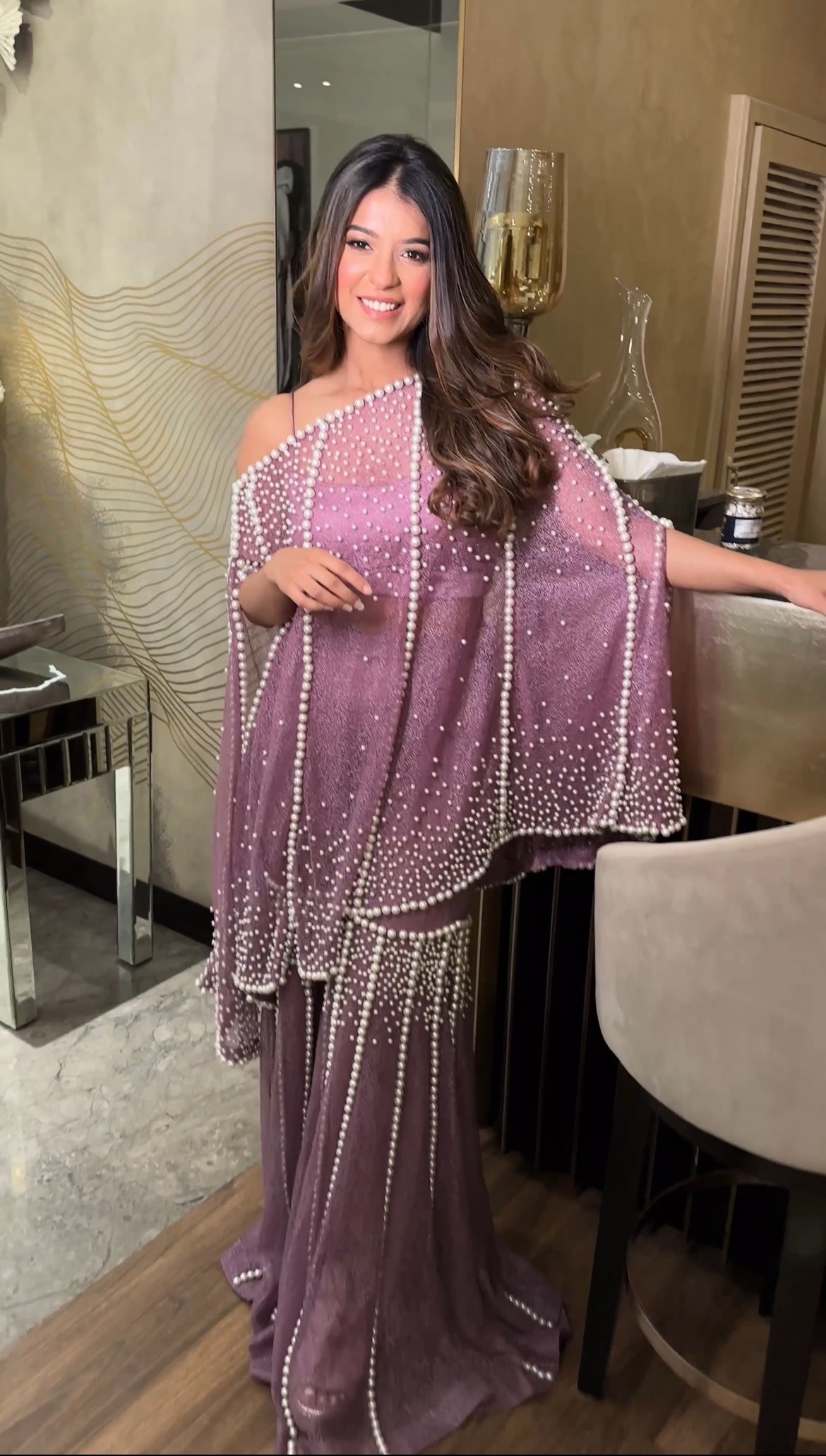 Pearl Lilac Cape & Sharara Set