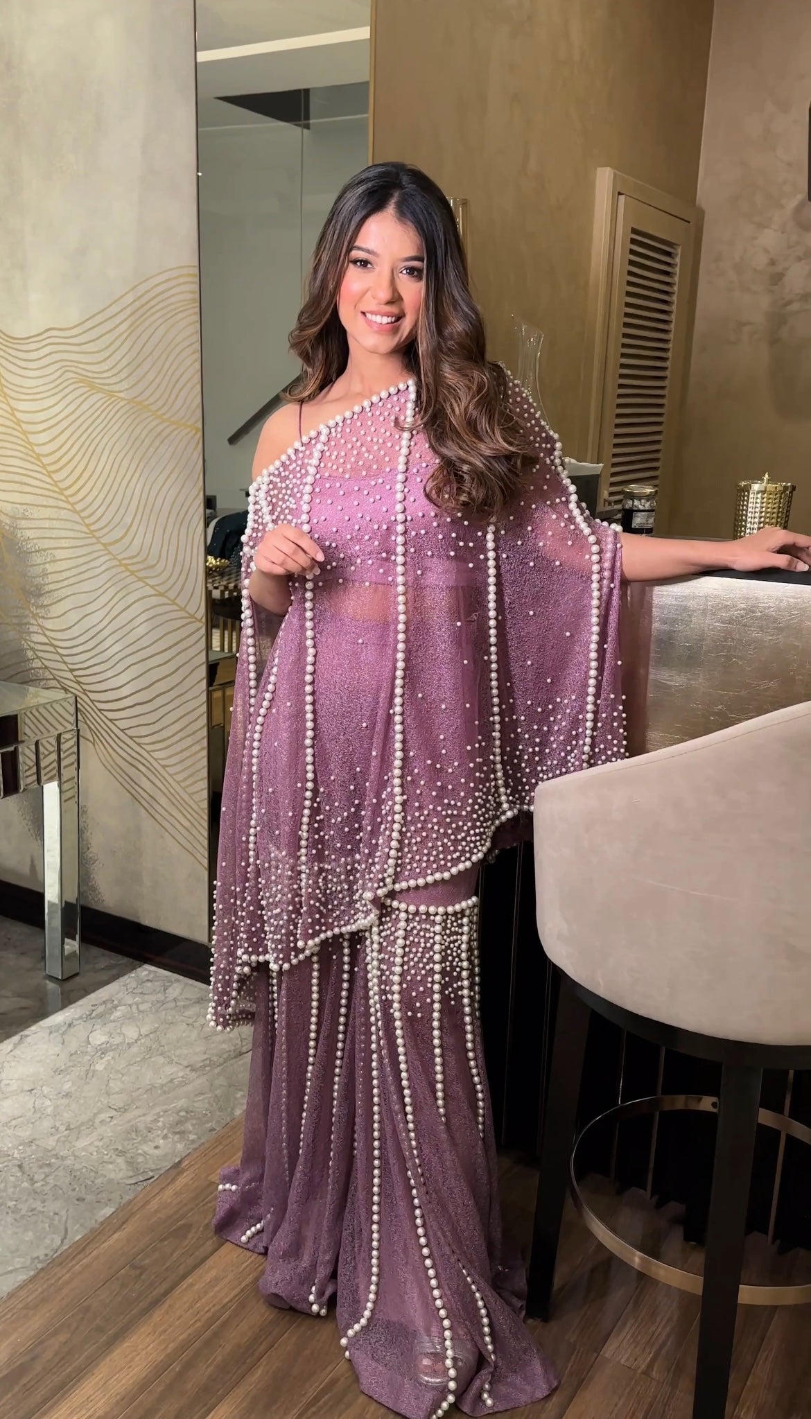 Pearl Lilac Cape & Sharara Set