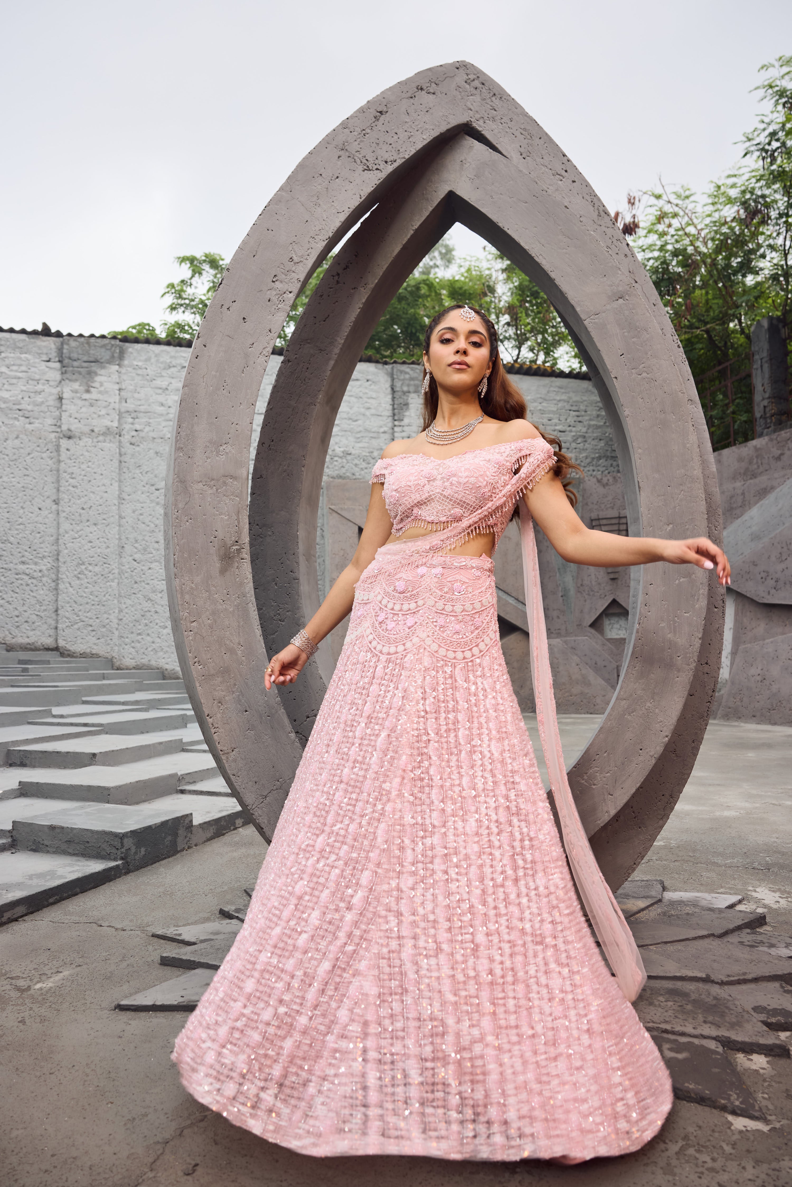 Flamingo -  Soft Pink shimmer lehenga