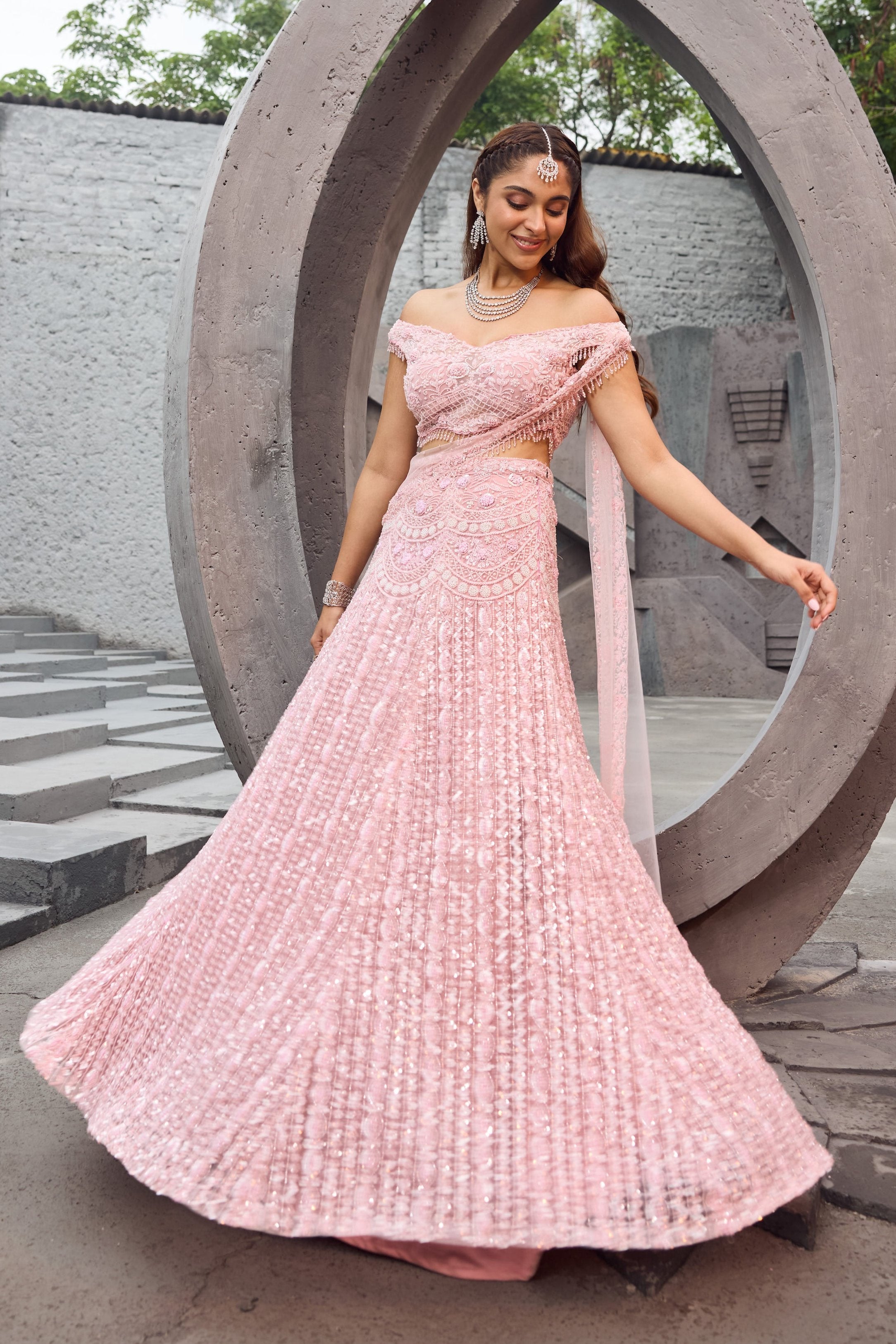 Flamingo -  Soft Pink shimmer lehenga