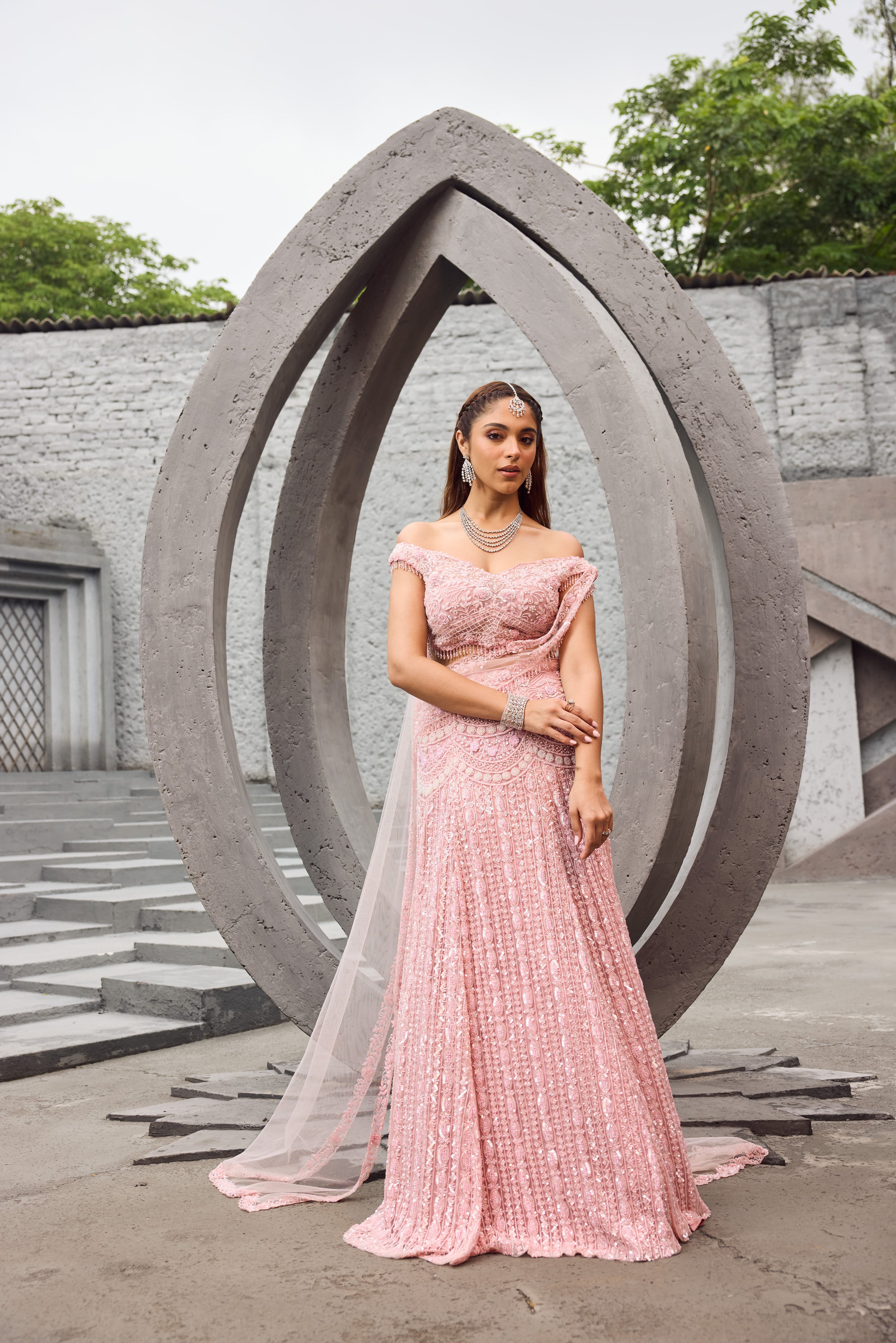 Flamingo -  Soft Pink shimmer lehenga