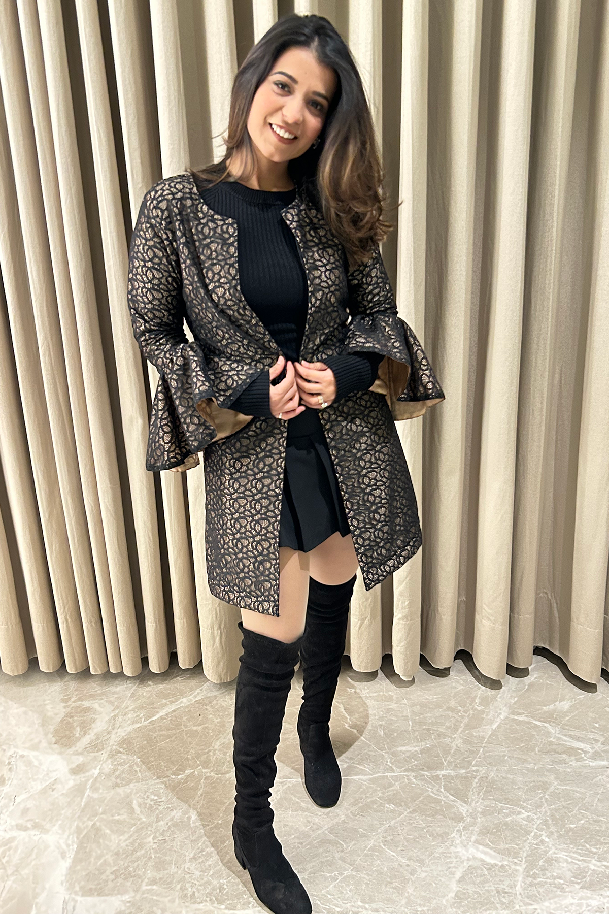 Lace warm long jacket