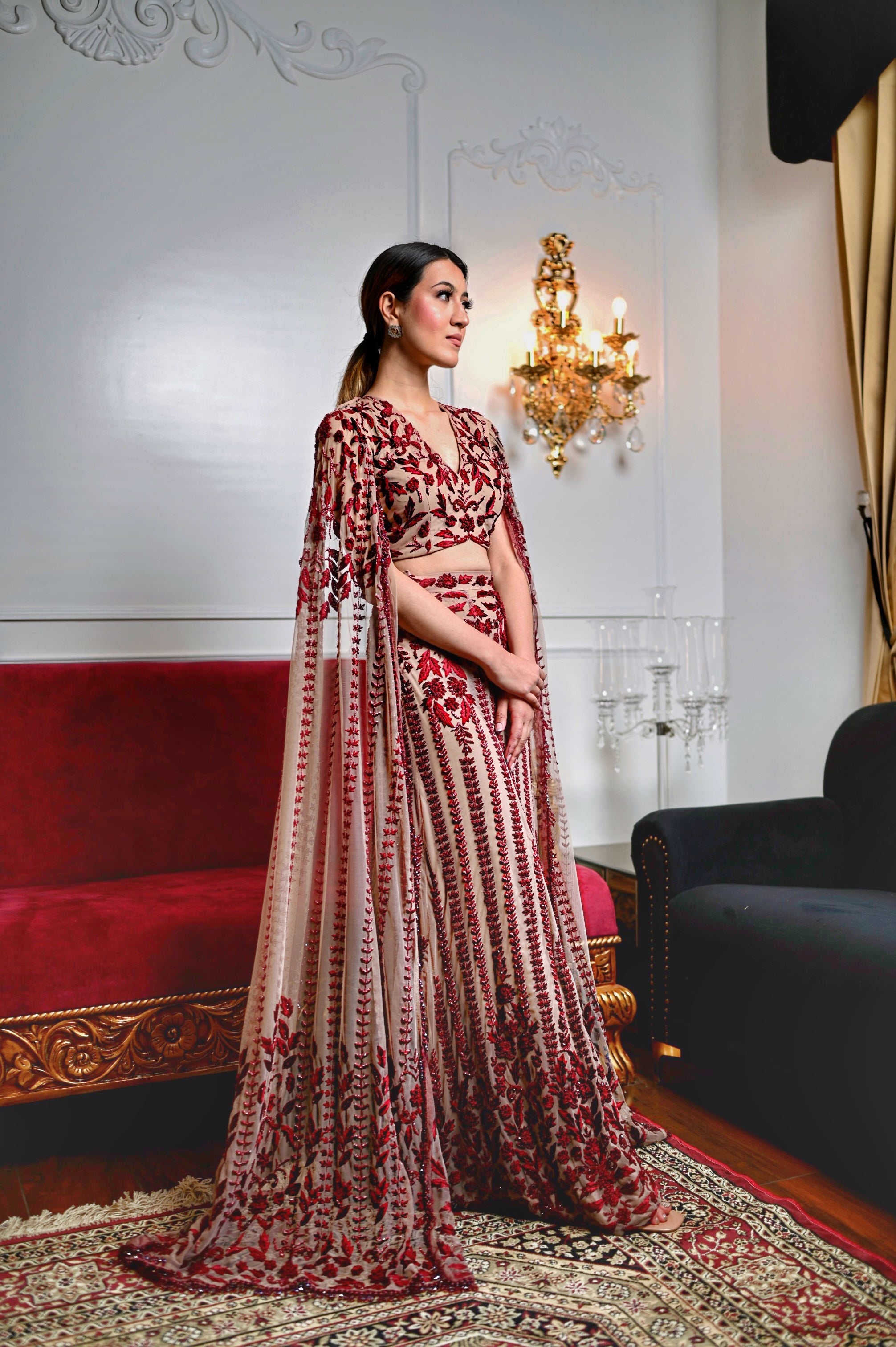 Tales of Spring - Red Thread Lehenga