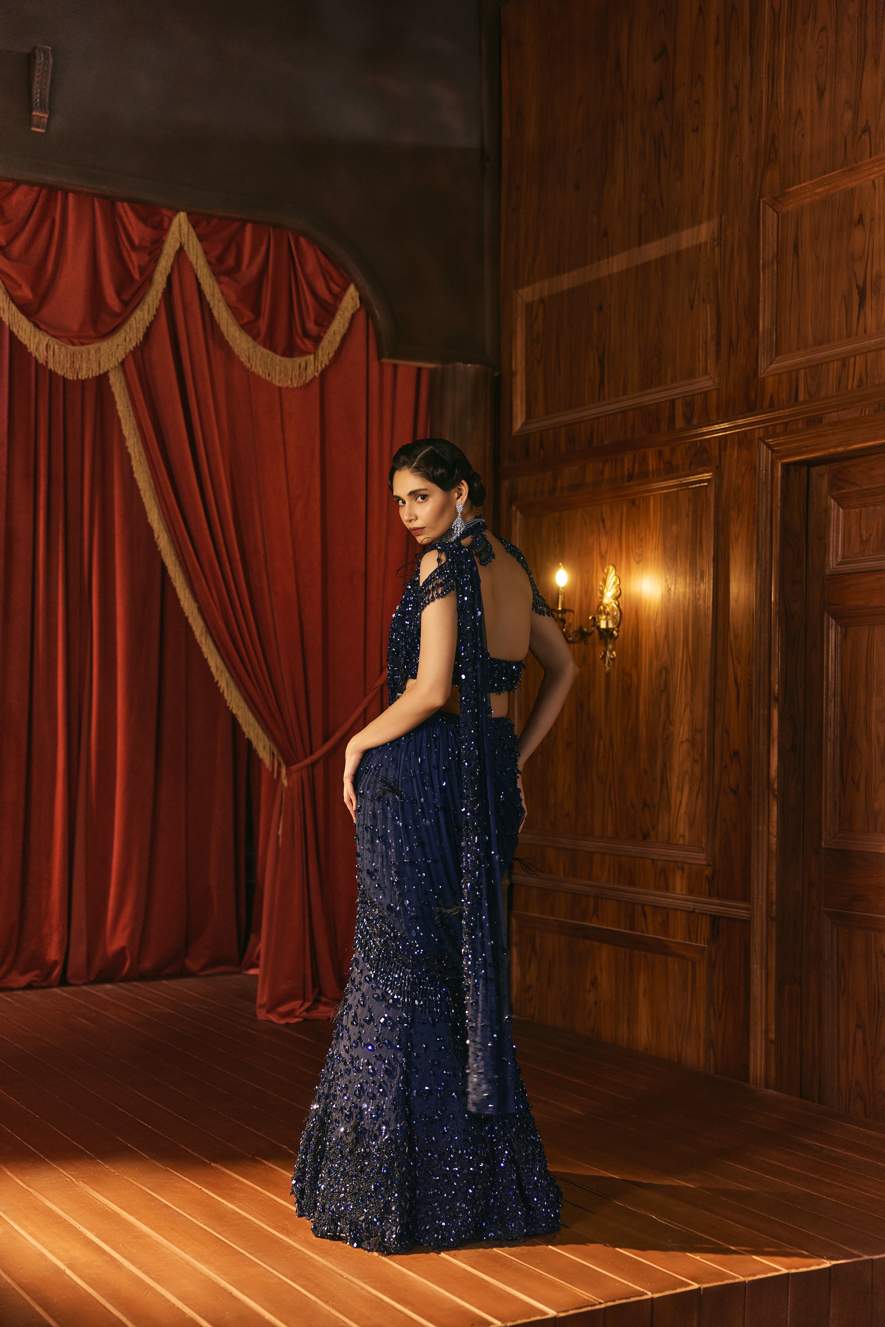 Celeste Navy- lehenga saree