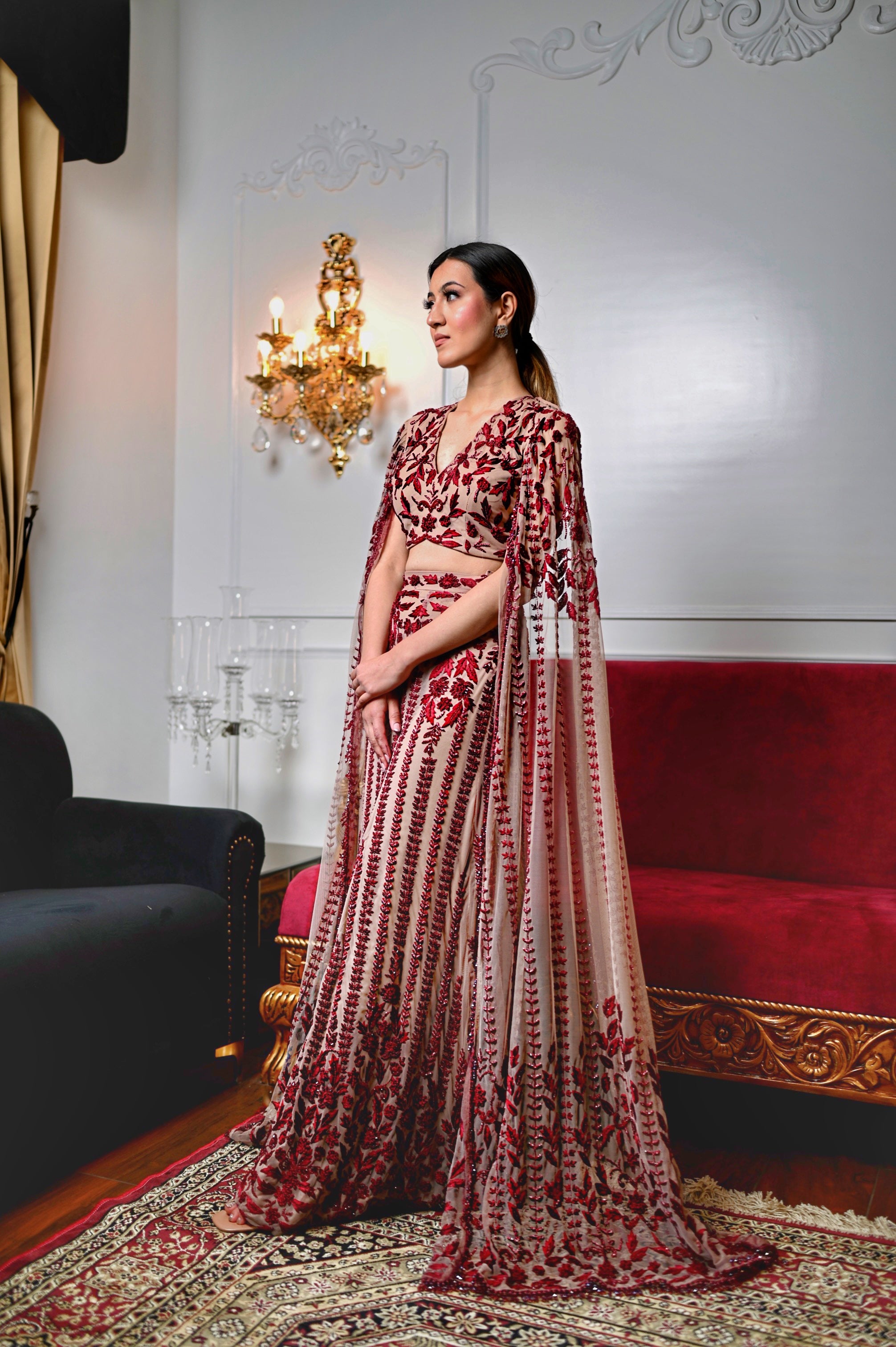 Tales of Spring - Red Thread Lehenga