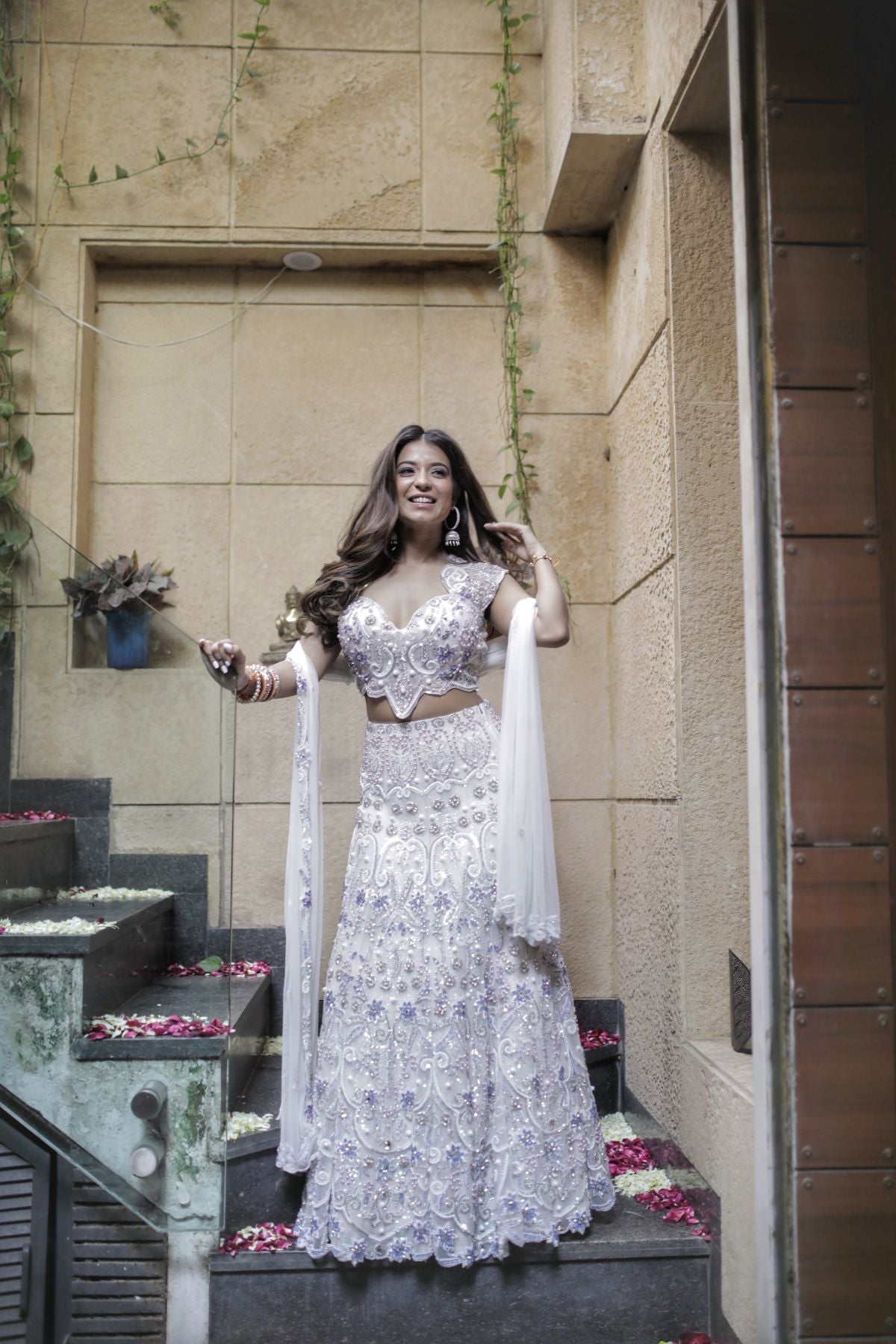 Mera White & Lavender Embroidered Lehenga