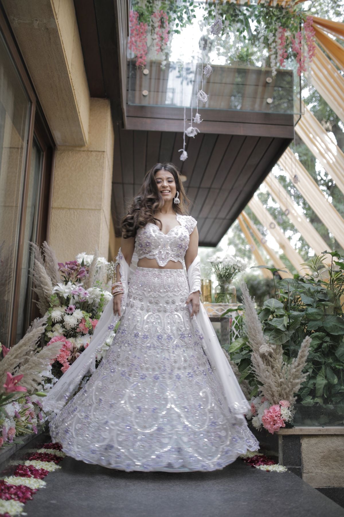 Mera White & Lavender Embroidered Lehenga