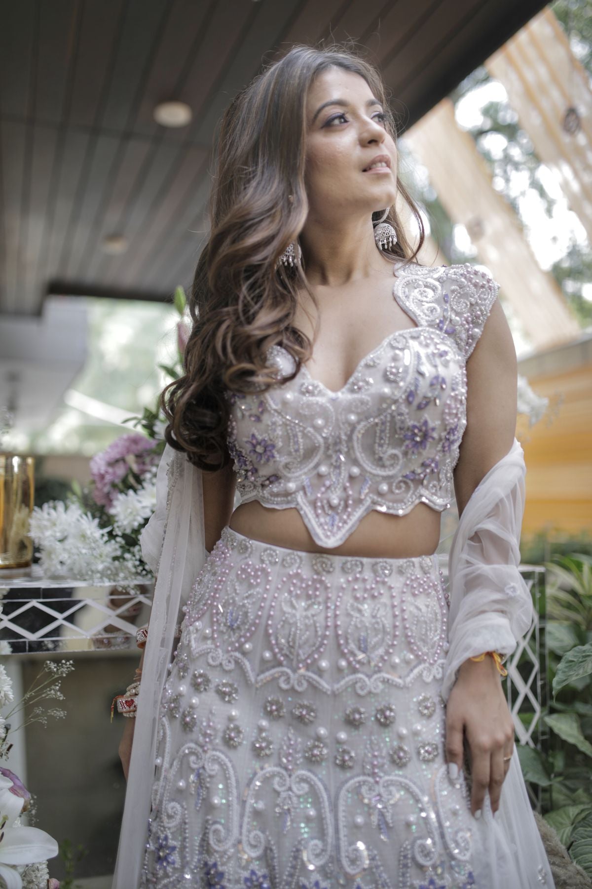 Mera White & Lavender Embroidered Lehenga