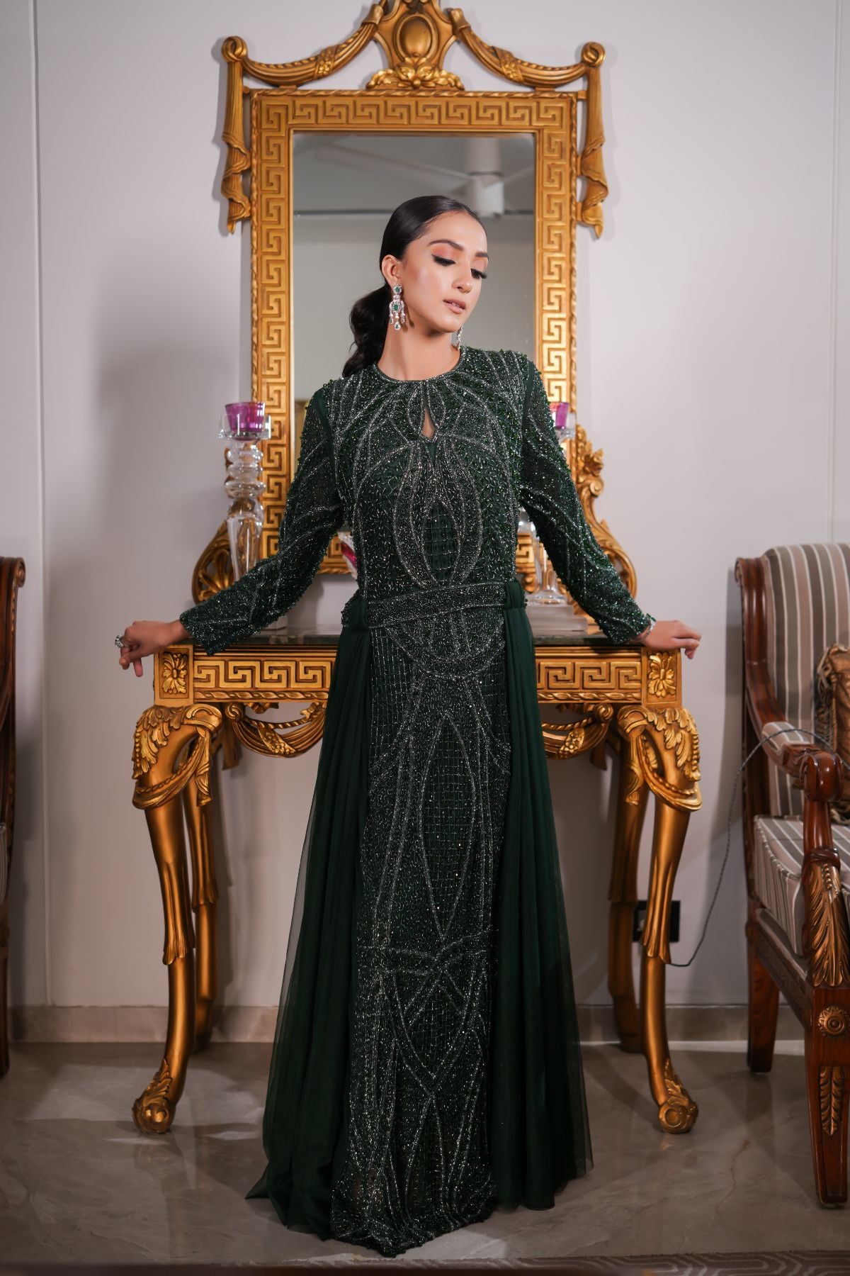 Emerald Green Embroidered Gown