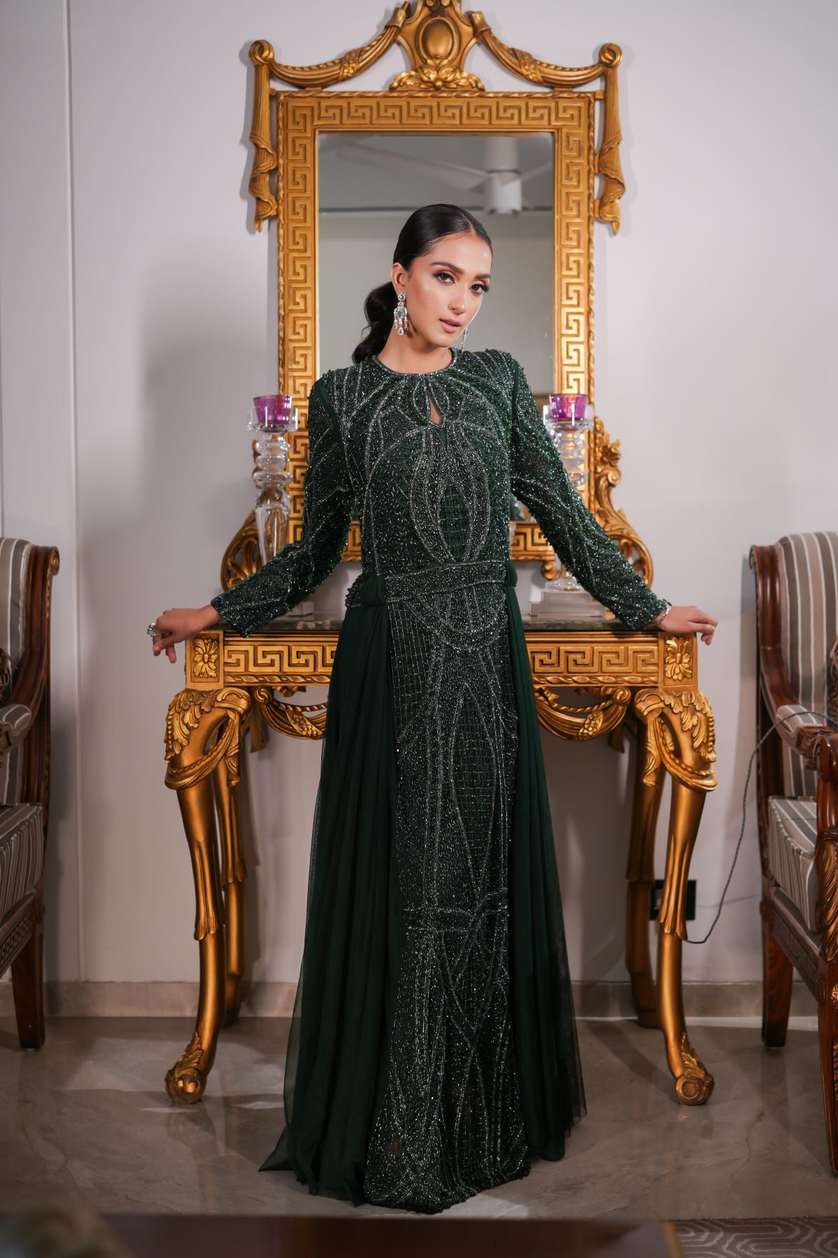 Emerald Green Embroidered Gown