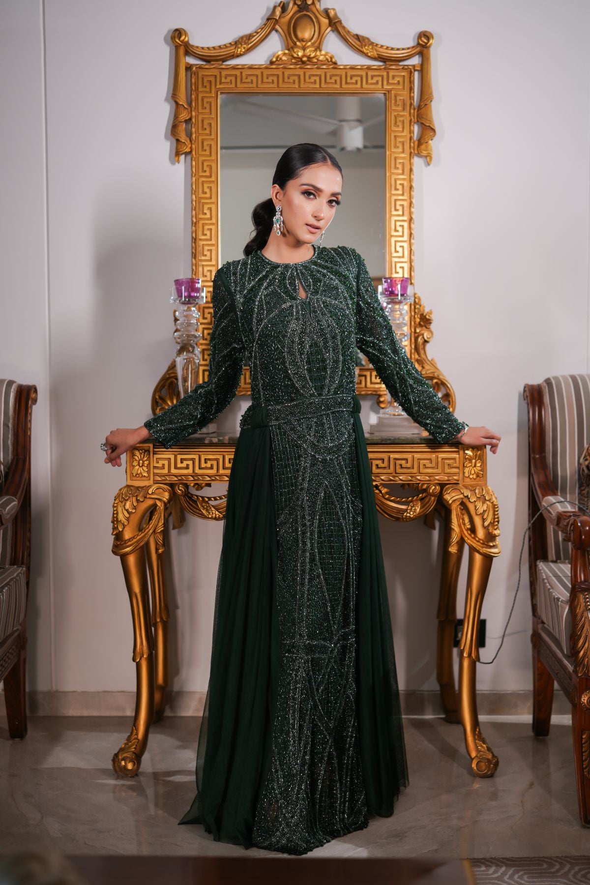 Emerald Green Embroidered Gown