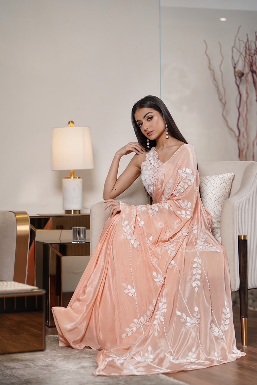 Peach Applique Saree