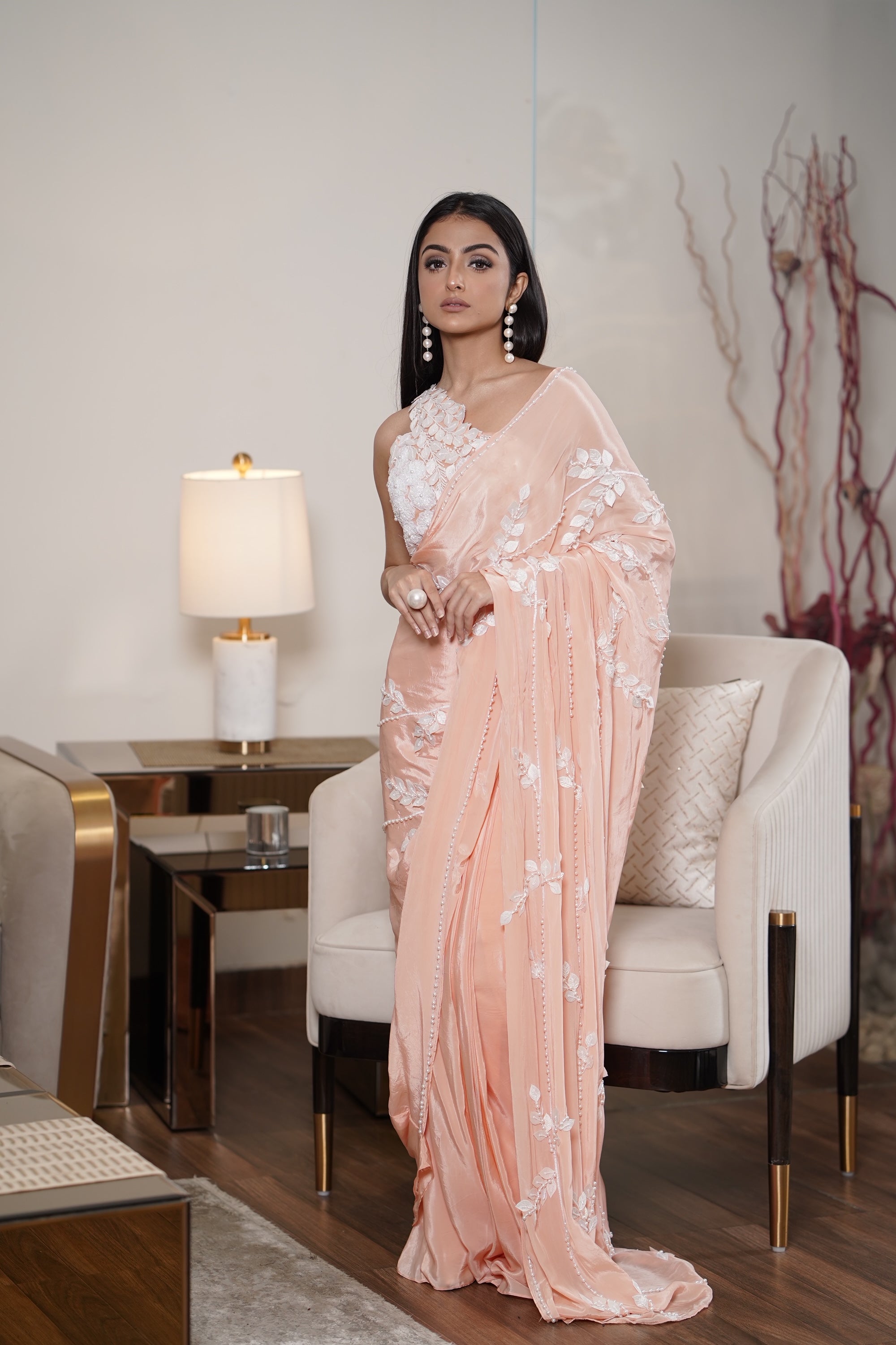 Peach Applique Saree