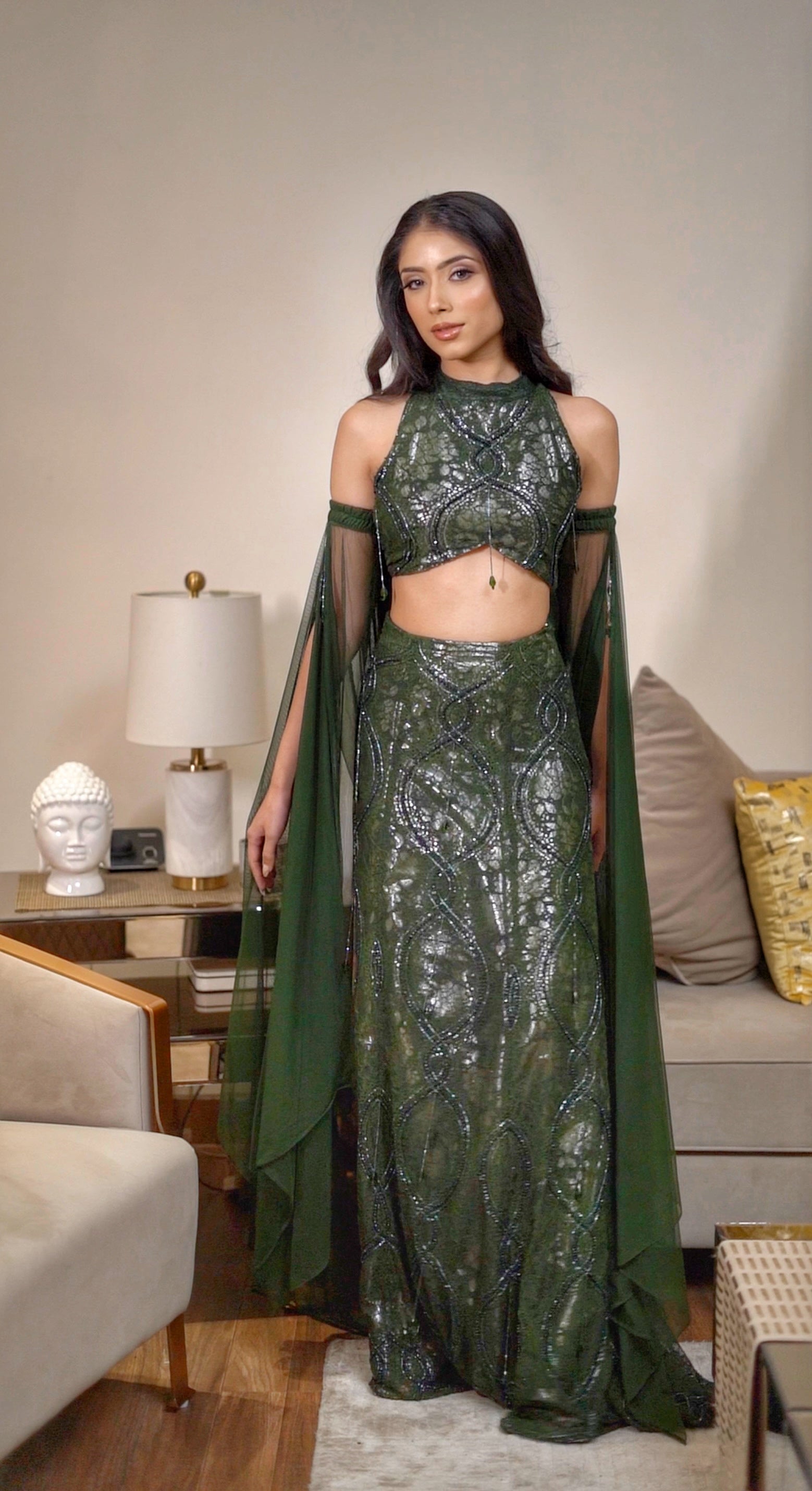 Green Lace & Crystal Lehenga