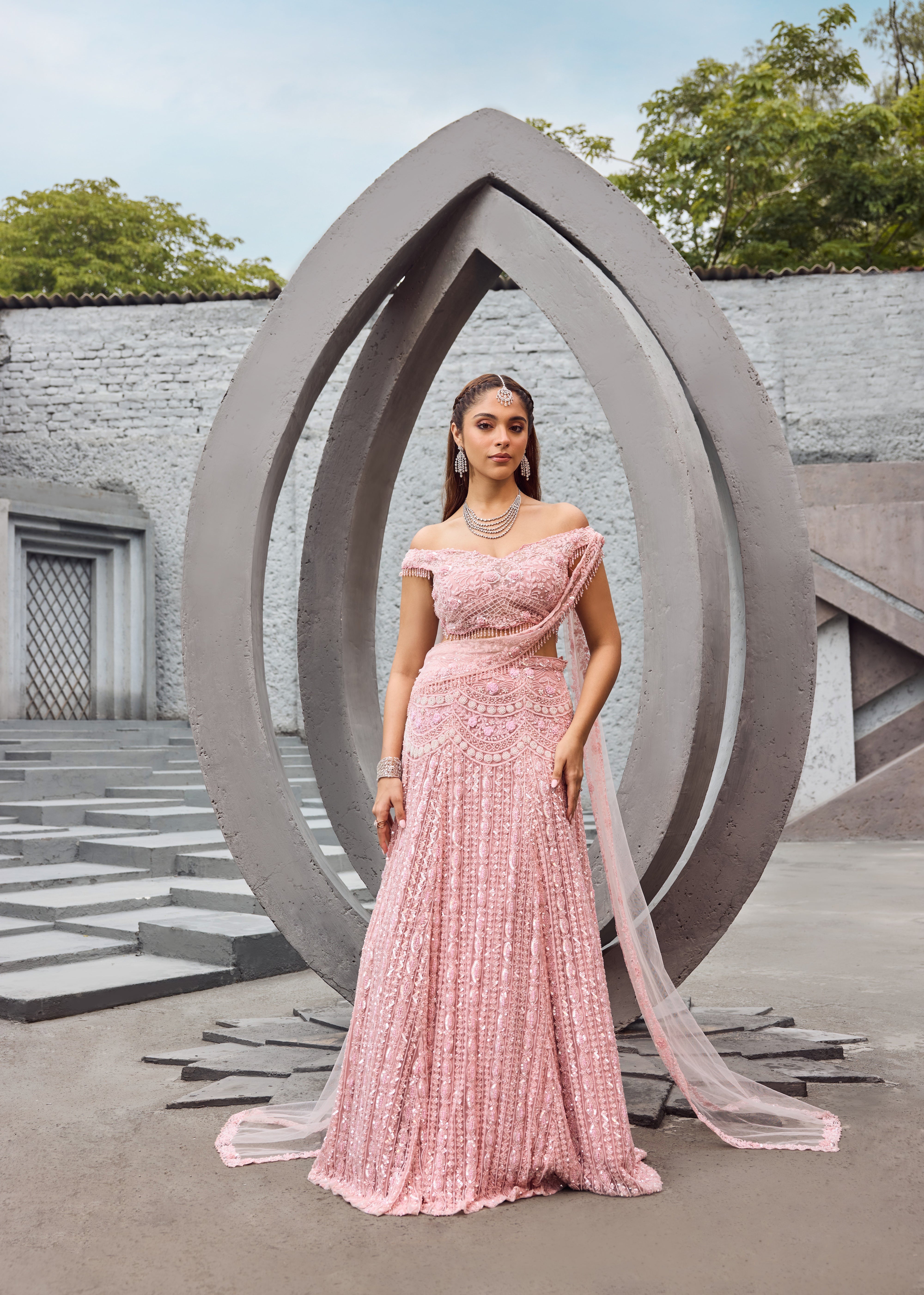 Flamingo -  Soft Pink shimmer lehenga