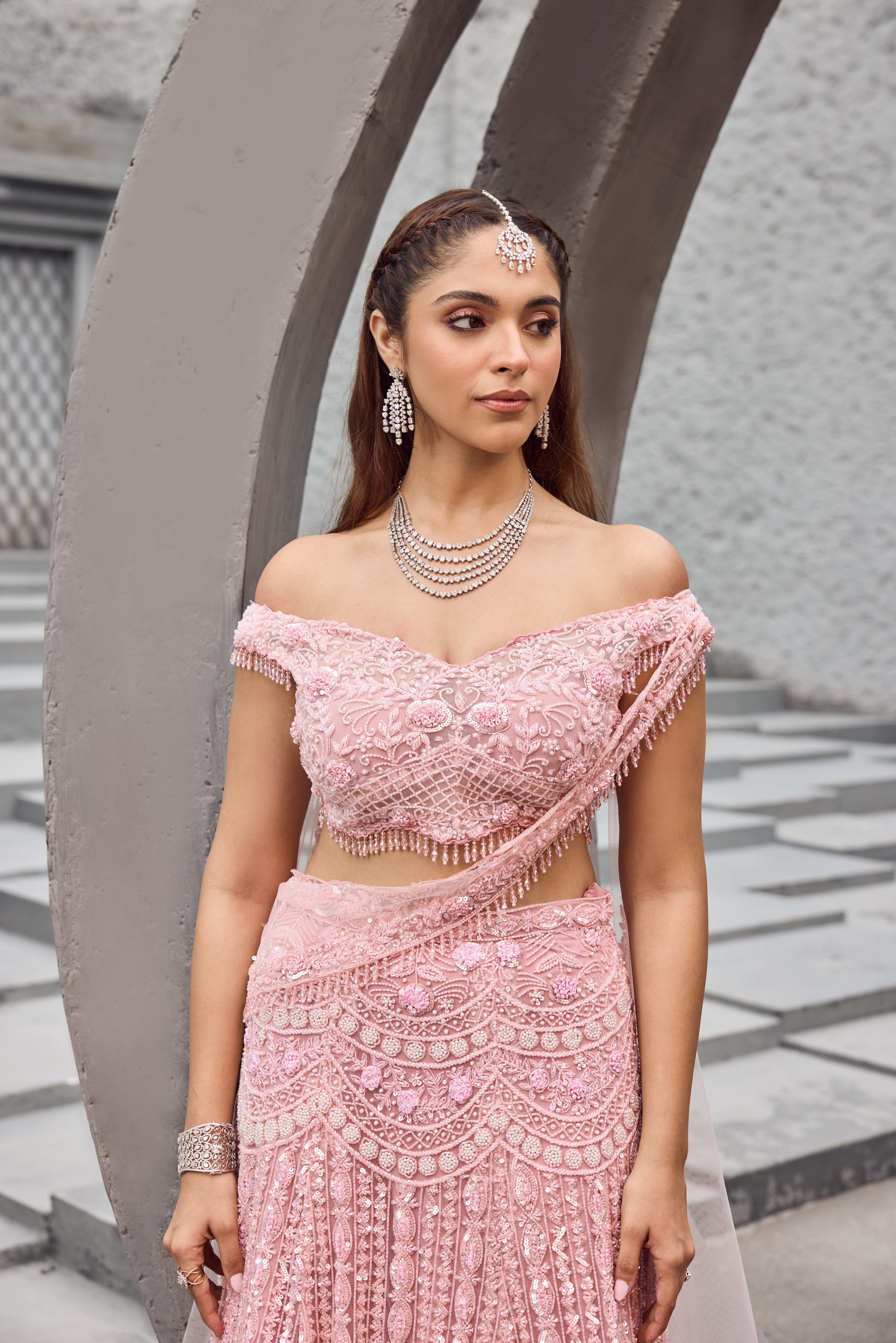 Flamingo -  Soft Pink shimmer lehenga