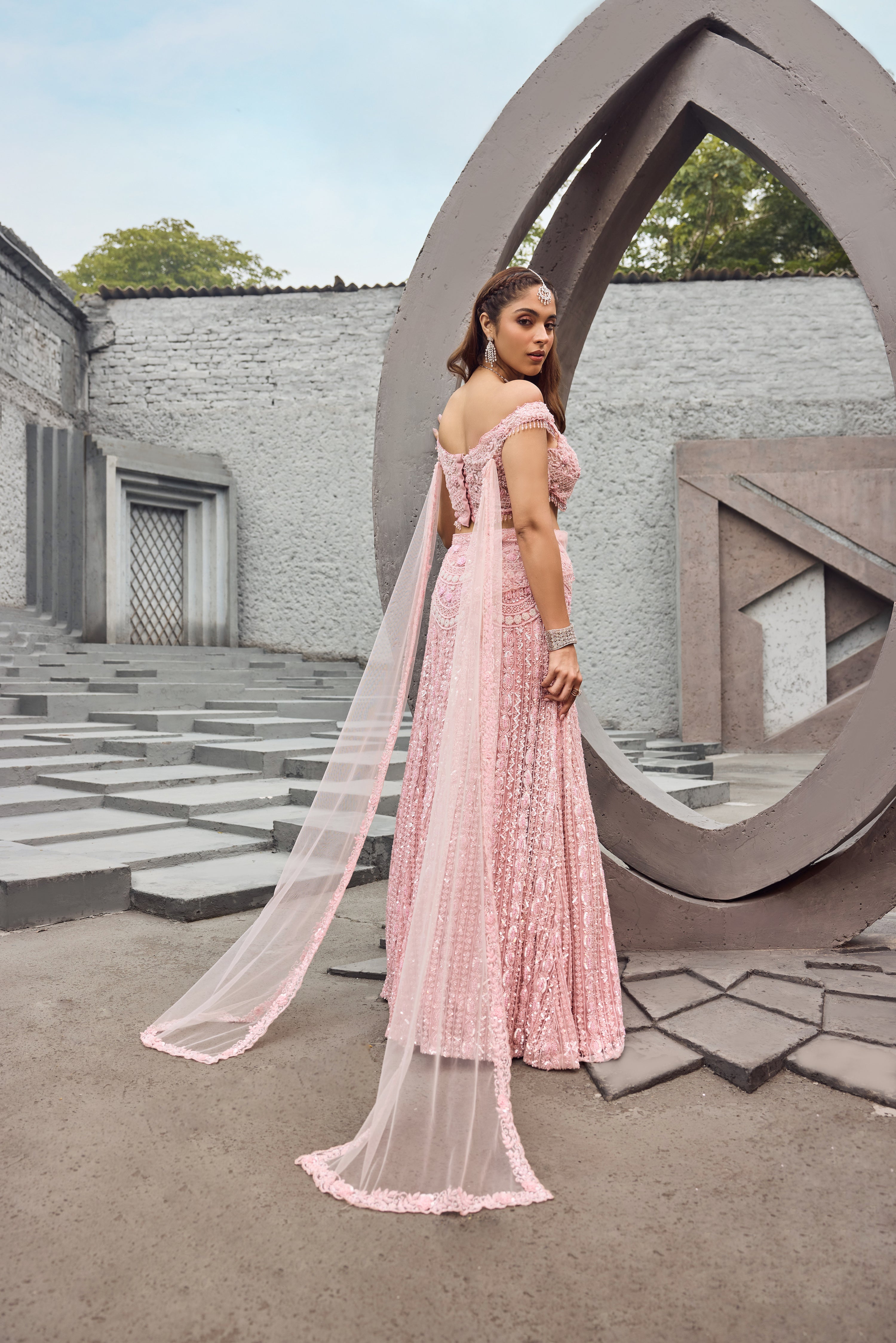 Flamingo -  Soft Pink shimmer lehenga