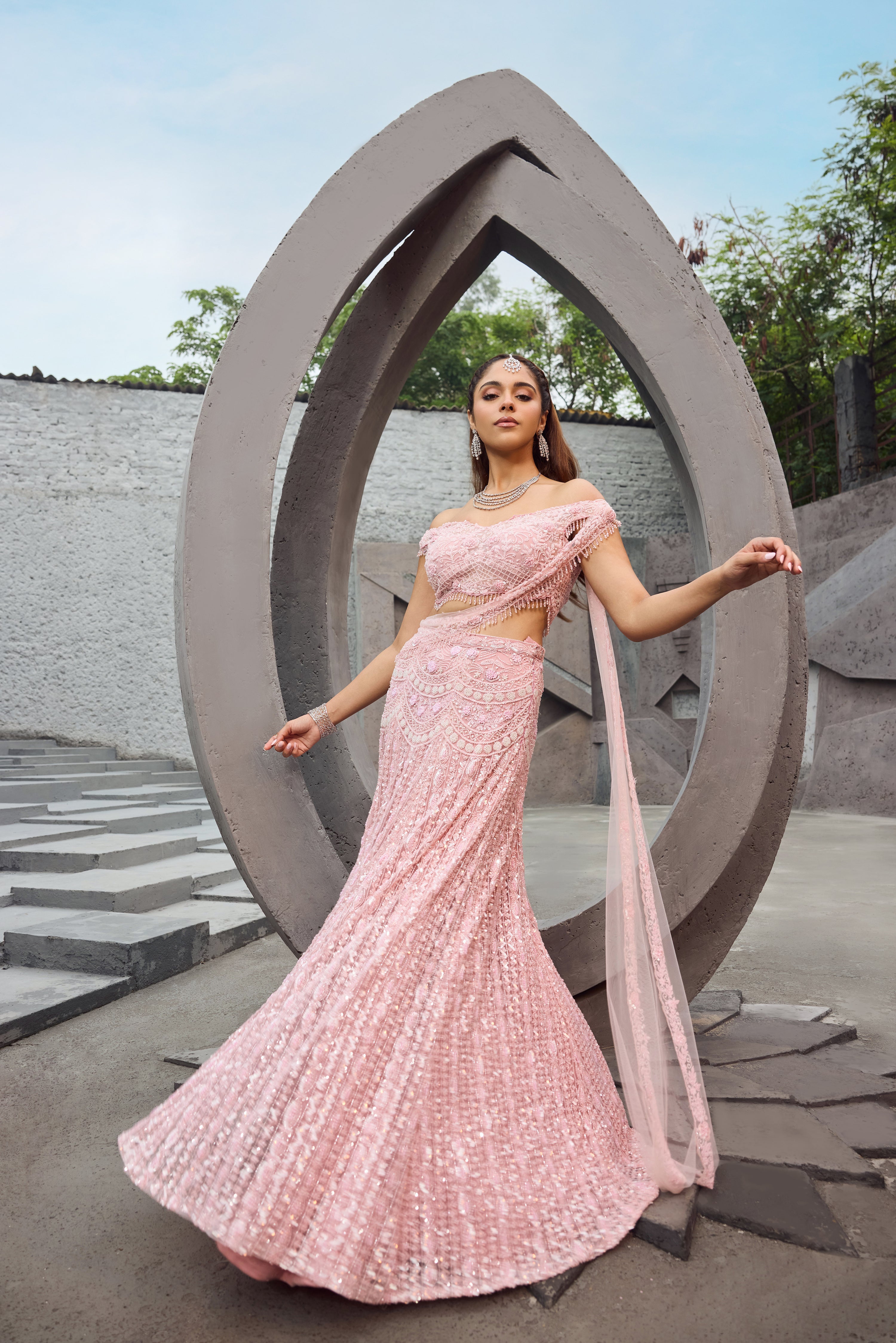 Flamingo -  Soft Pink shimmer lehenga