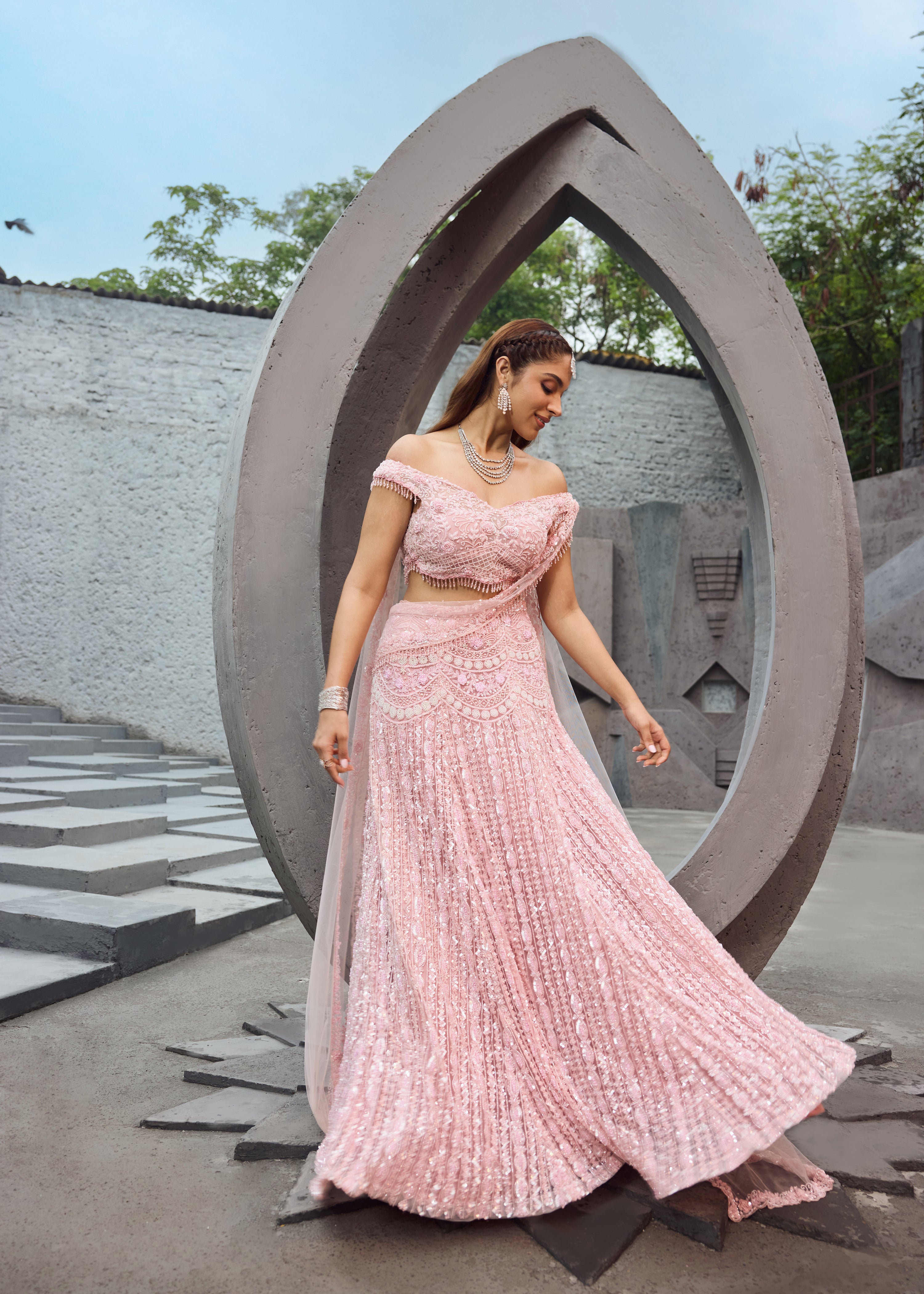 Flamingo -  Soft Pink shimmer lehenga