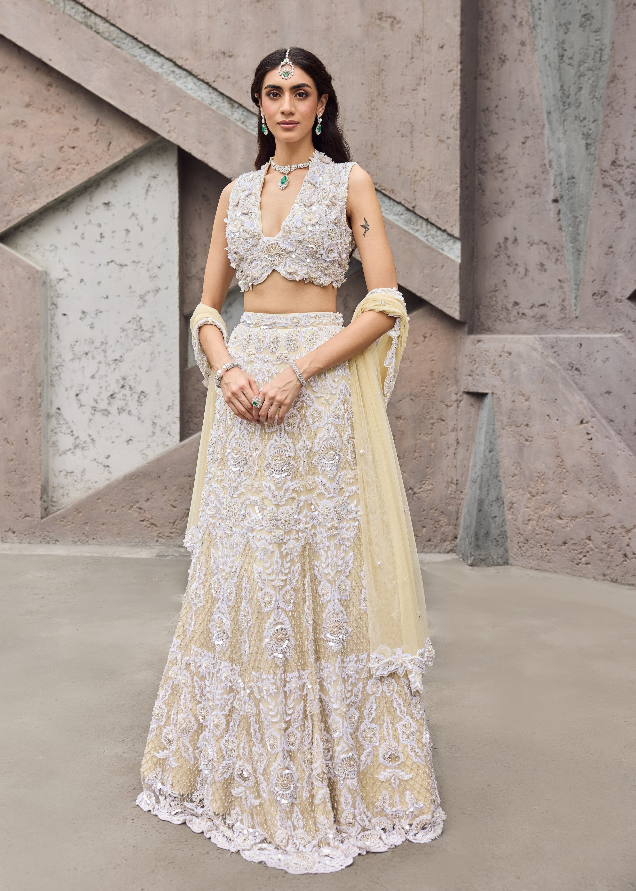 Opal - An Ivory shimmer sangeet lehenga