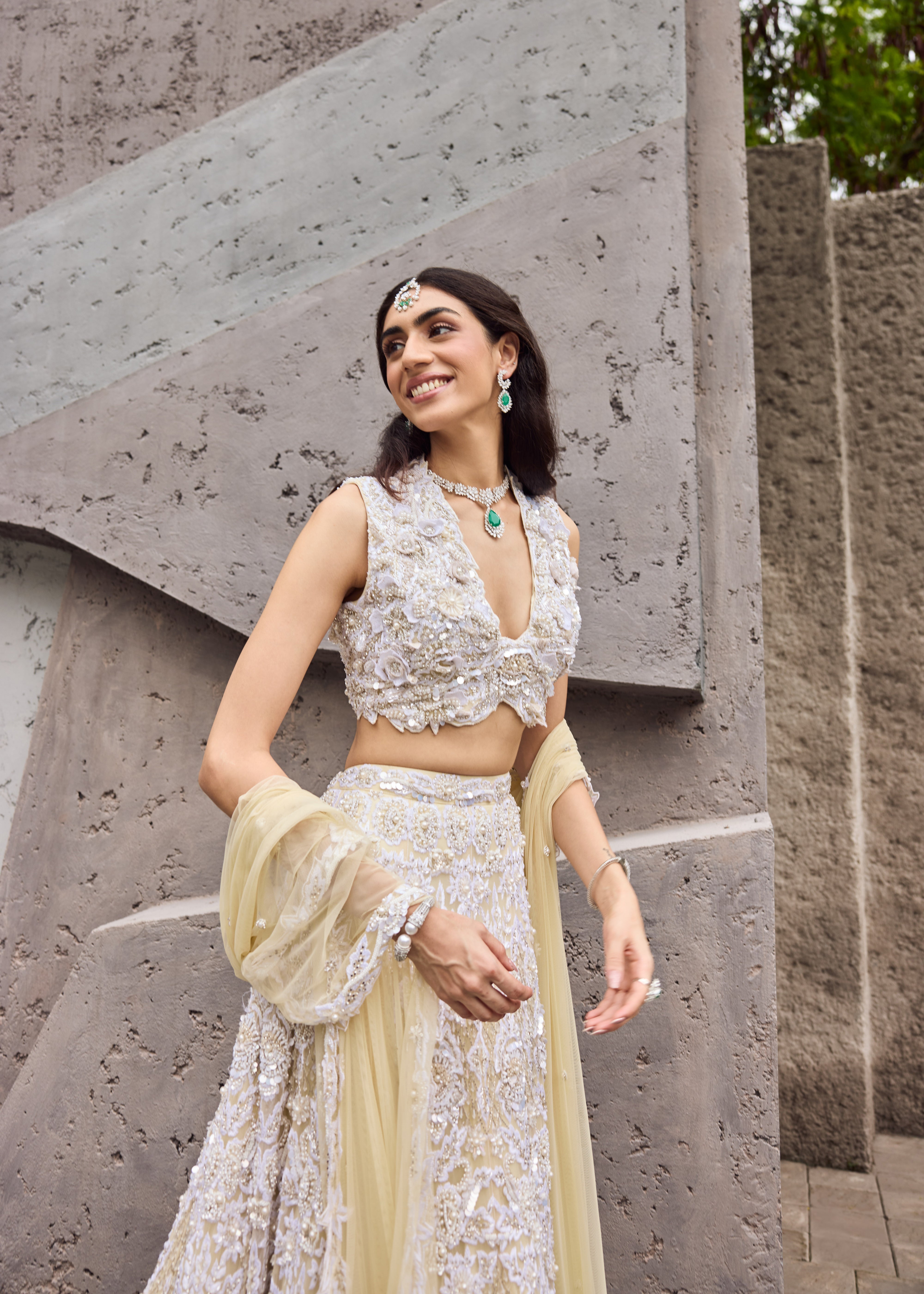 Opal - An Ivory shimmer sangeet lehenga