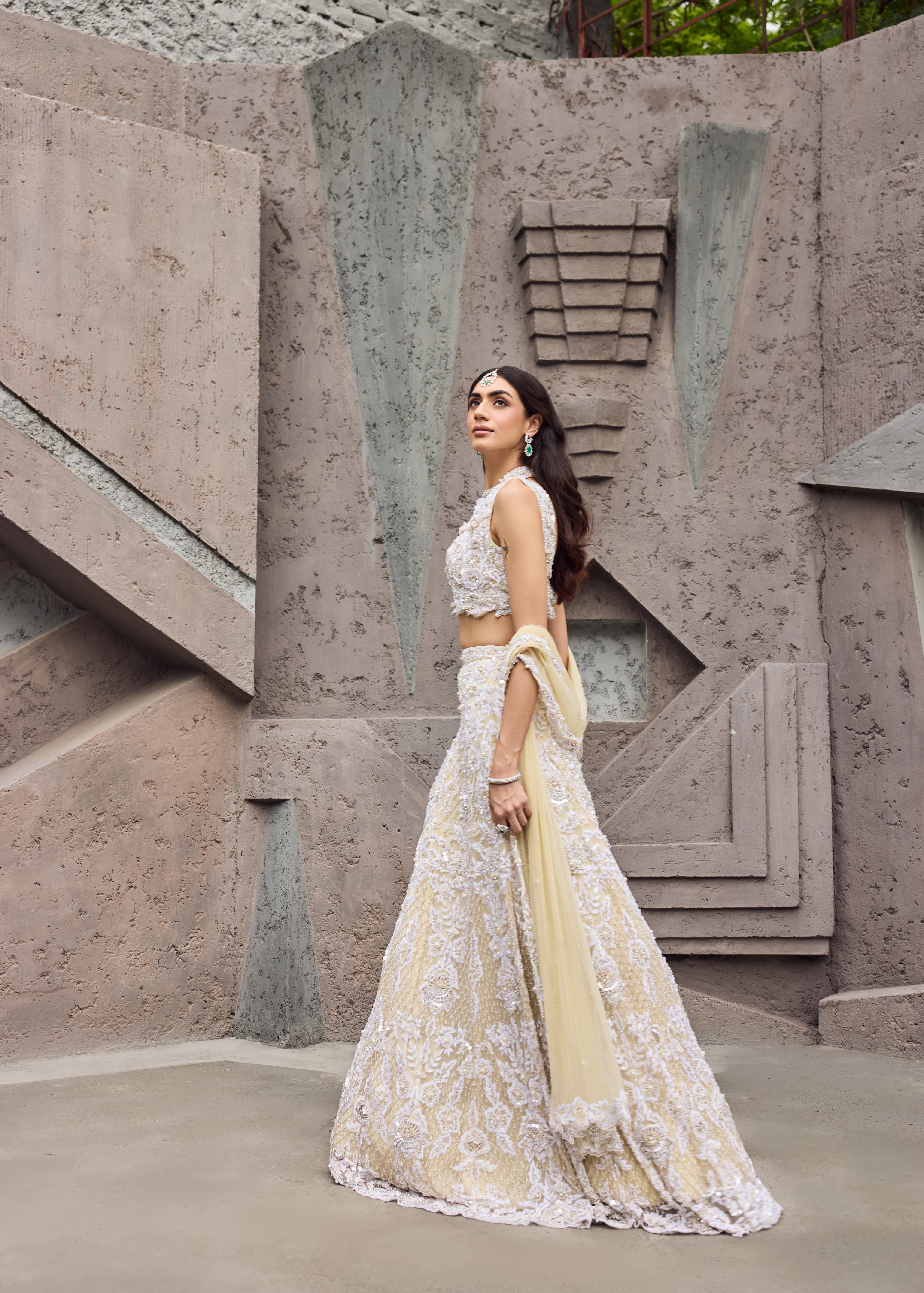 Opal - An Ivory shimmer sangeet lehenga