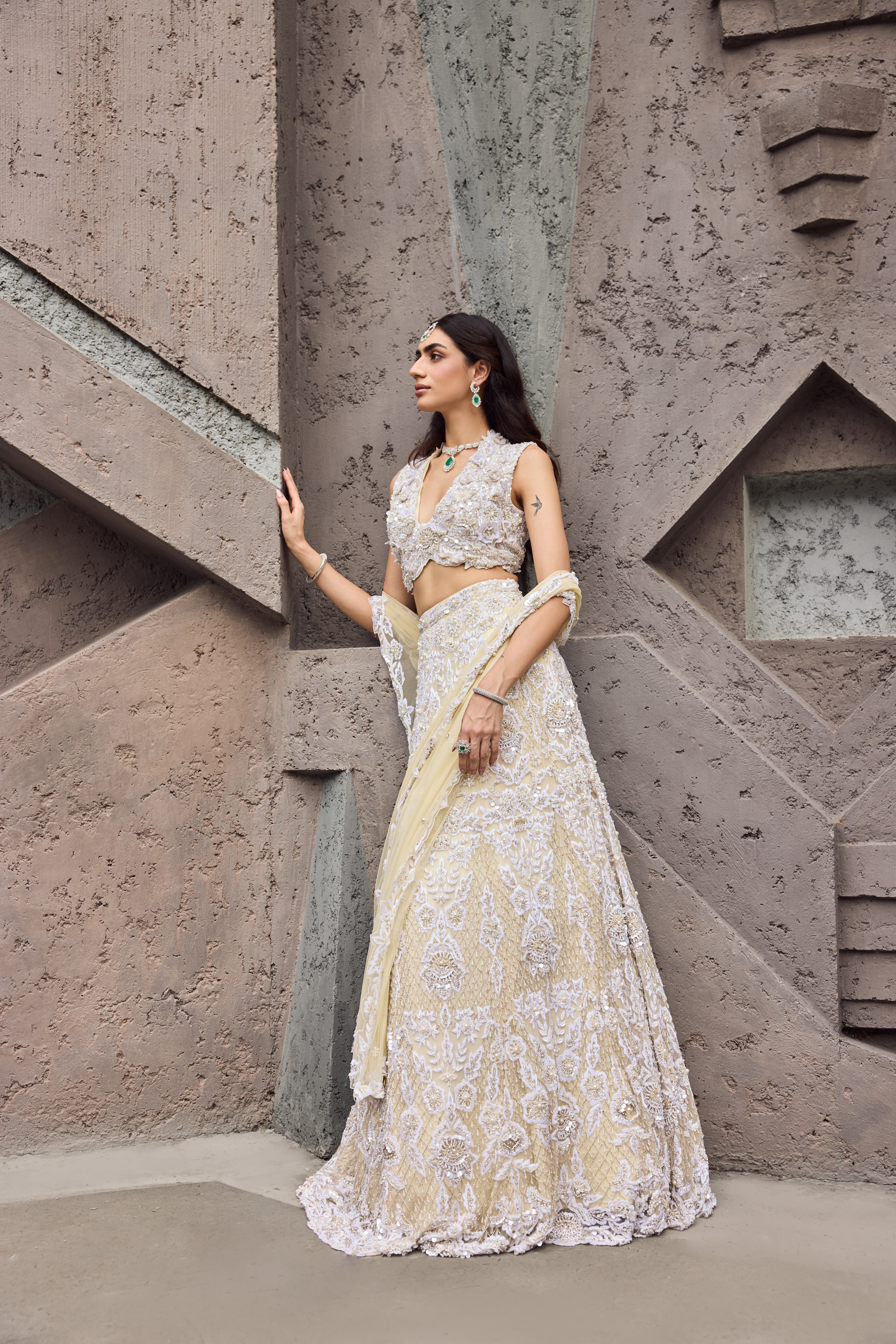 Opal - An Ivory shimmer sangeet lehenga