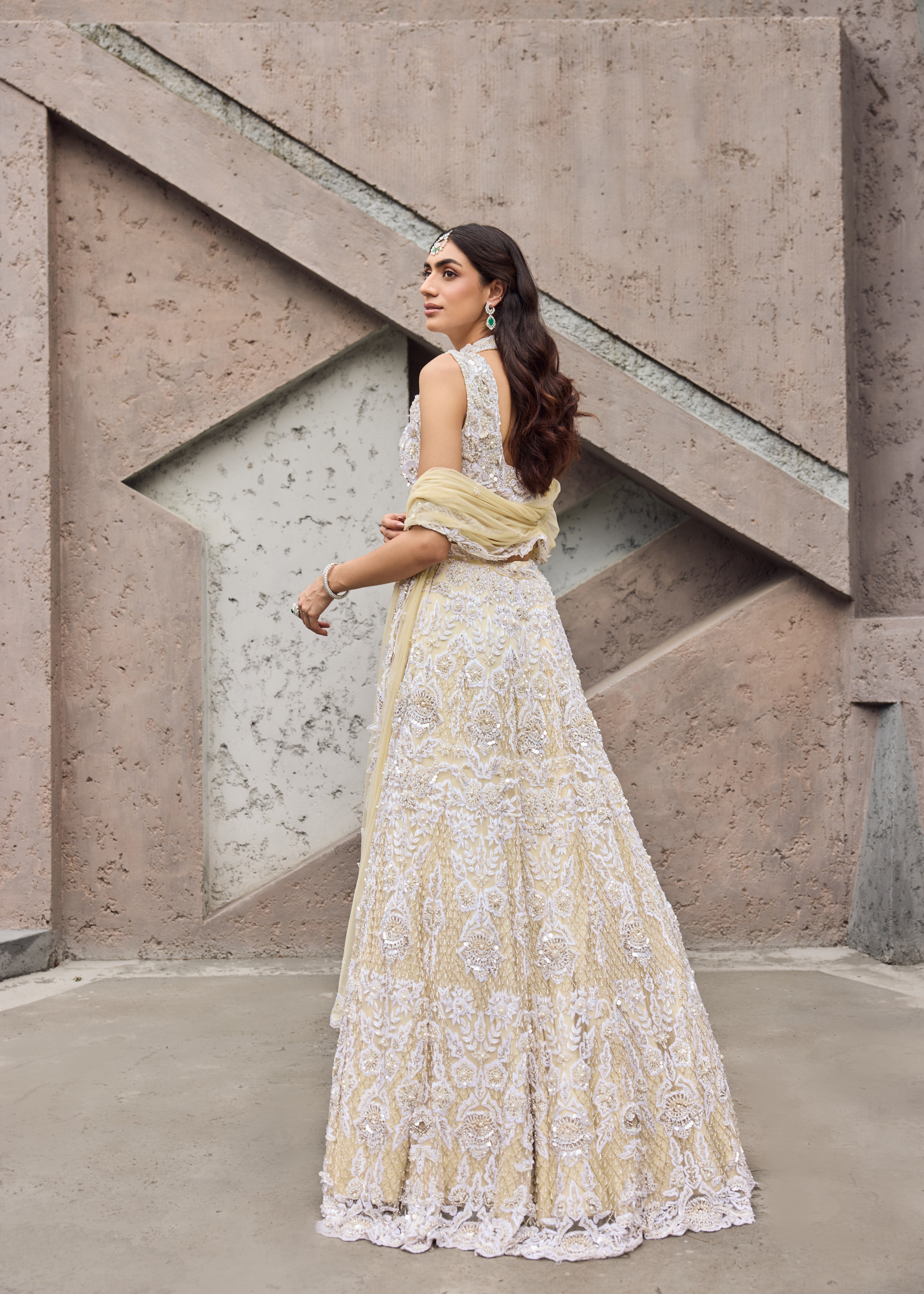 Opal - An Ivory shimmer sangeet lehenga