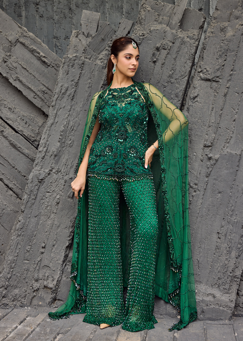Jade Green Embroidered Sharara Set