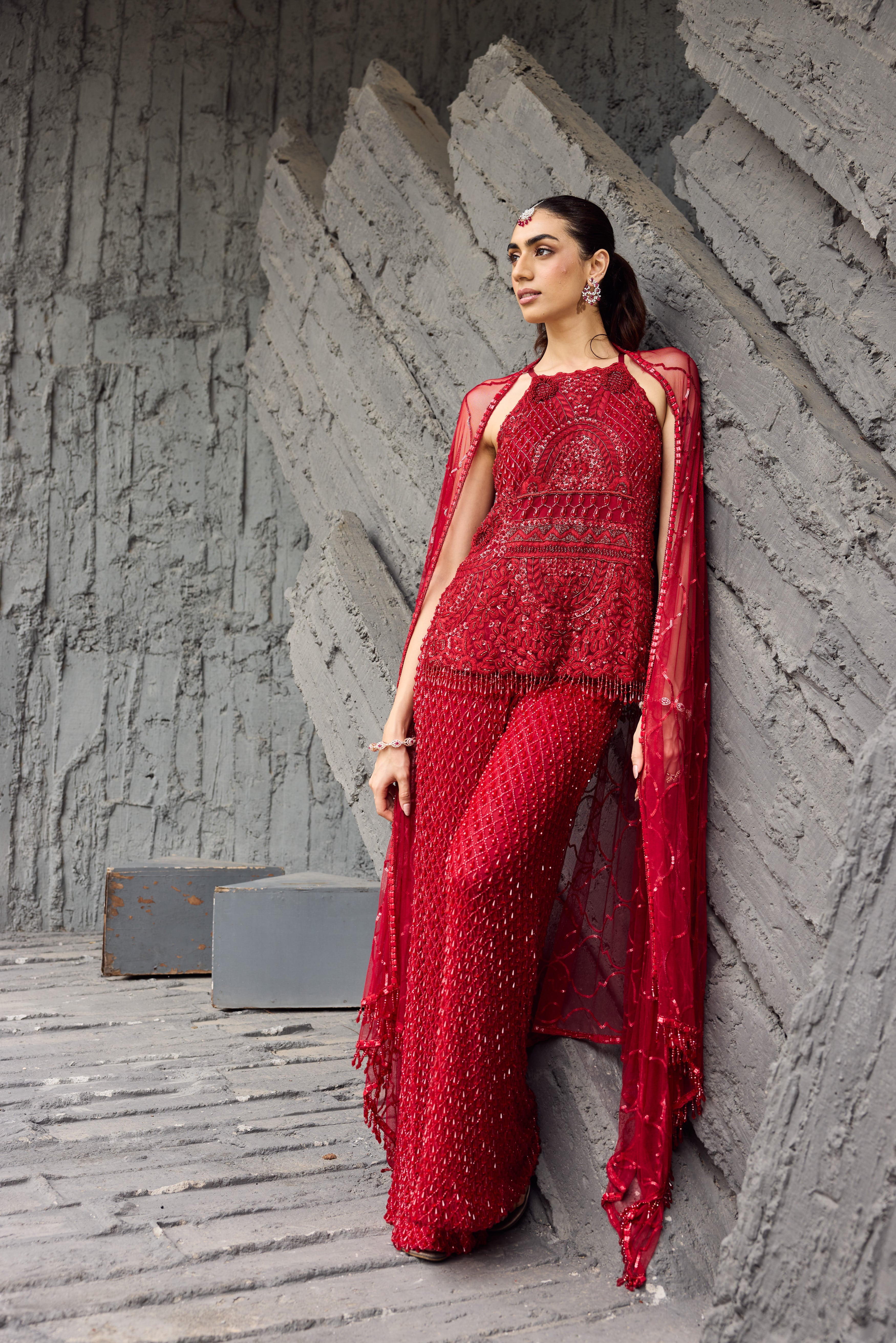 Crimson Red Sharara set