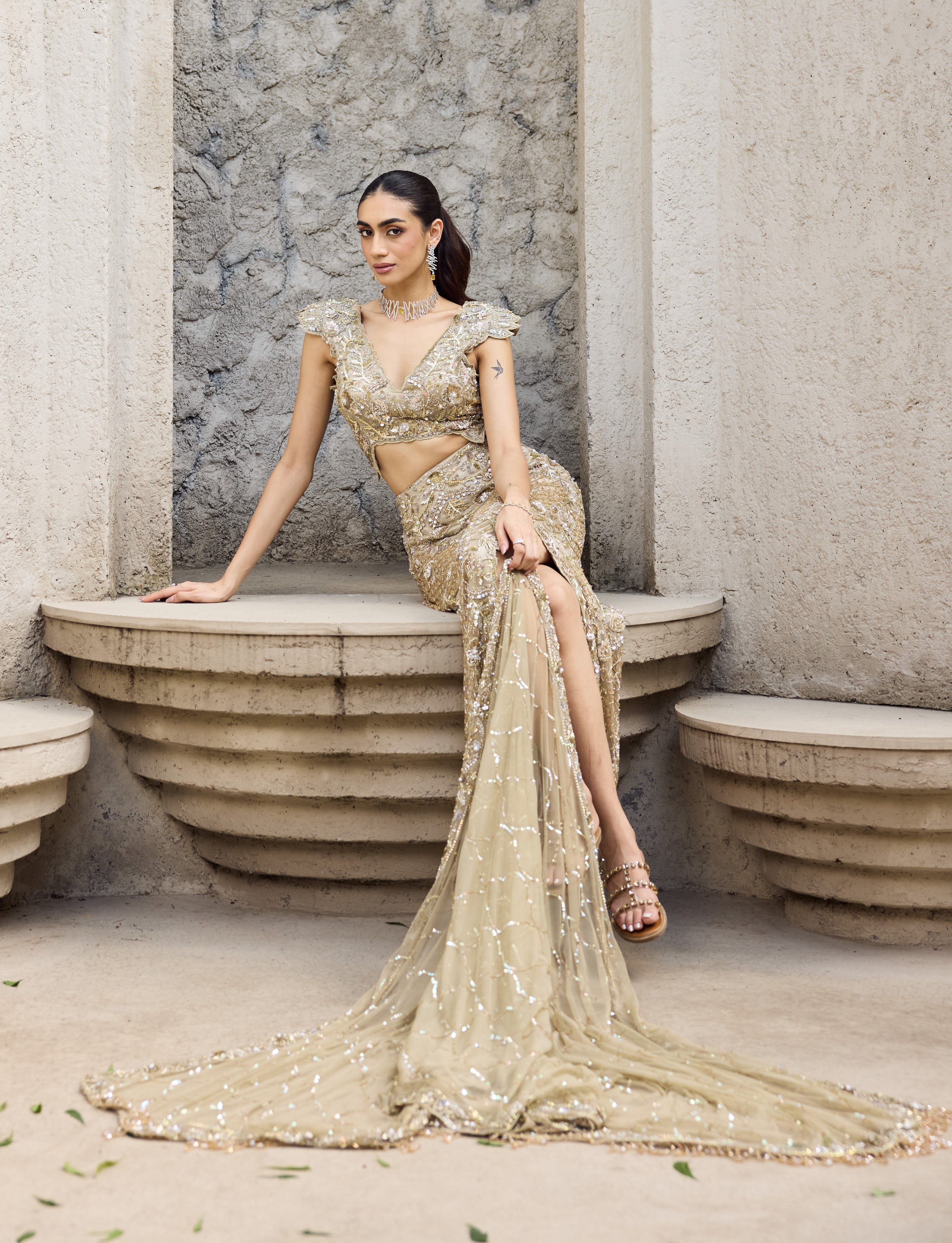 Gilded cut work gown