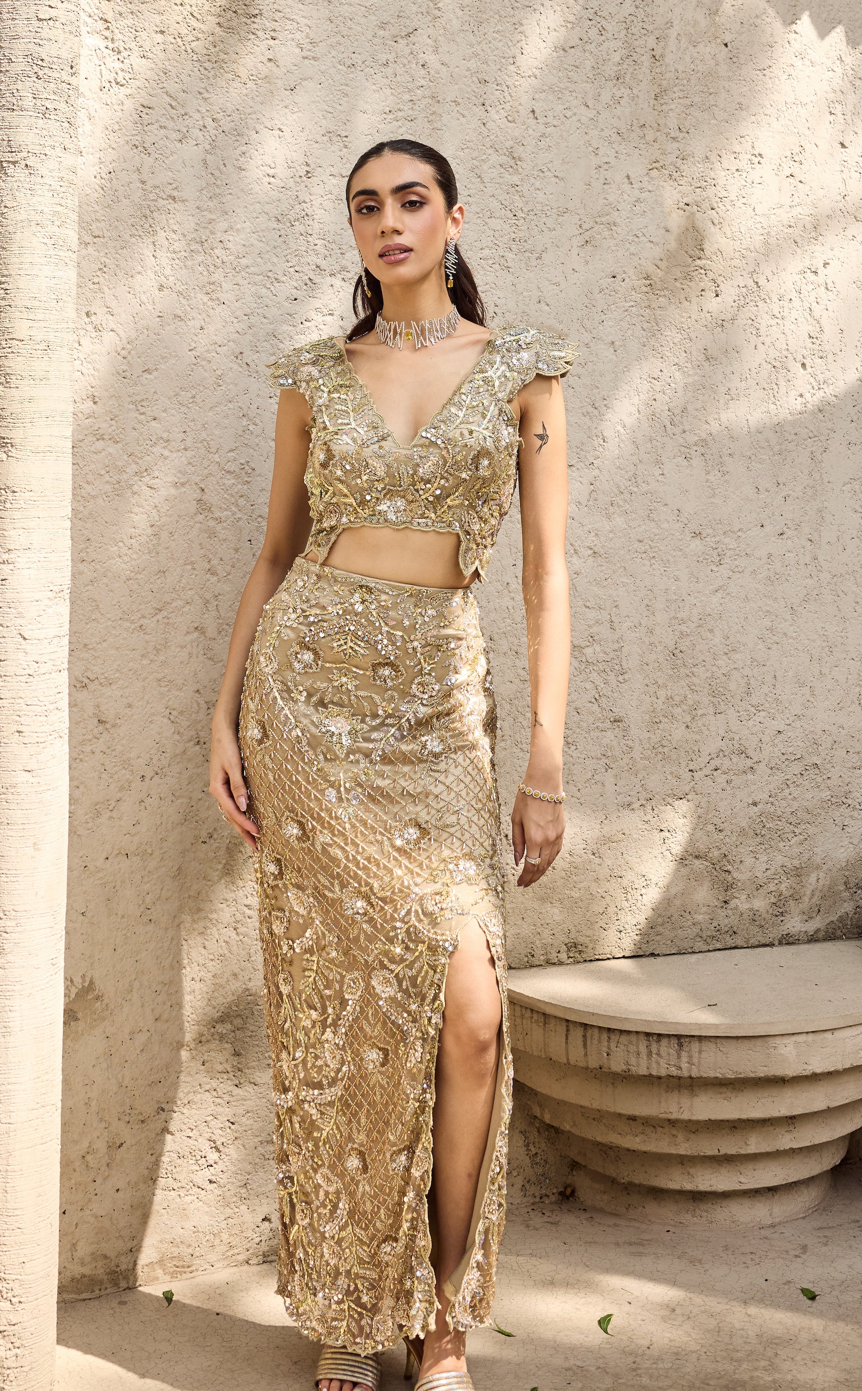 Gilded cut work gown