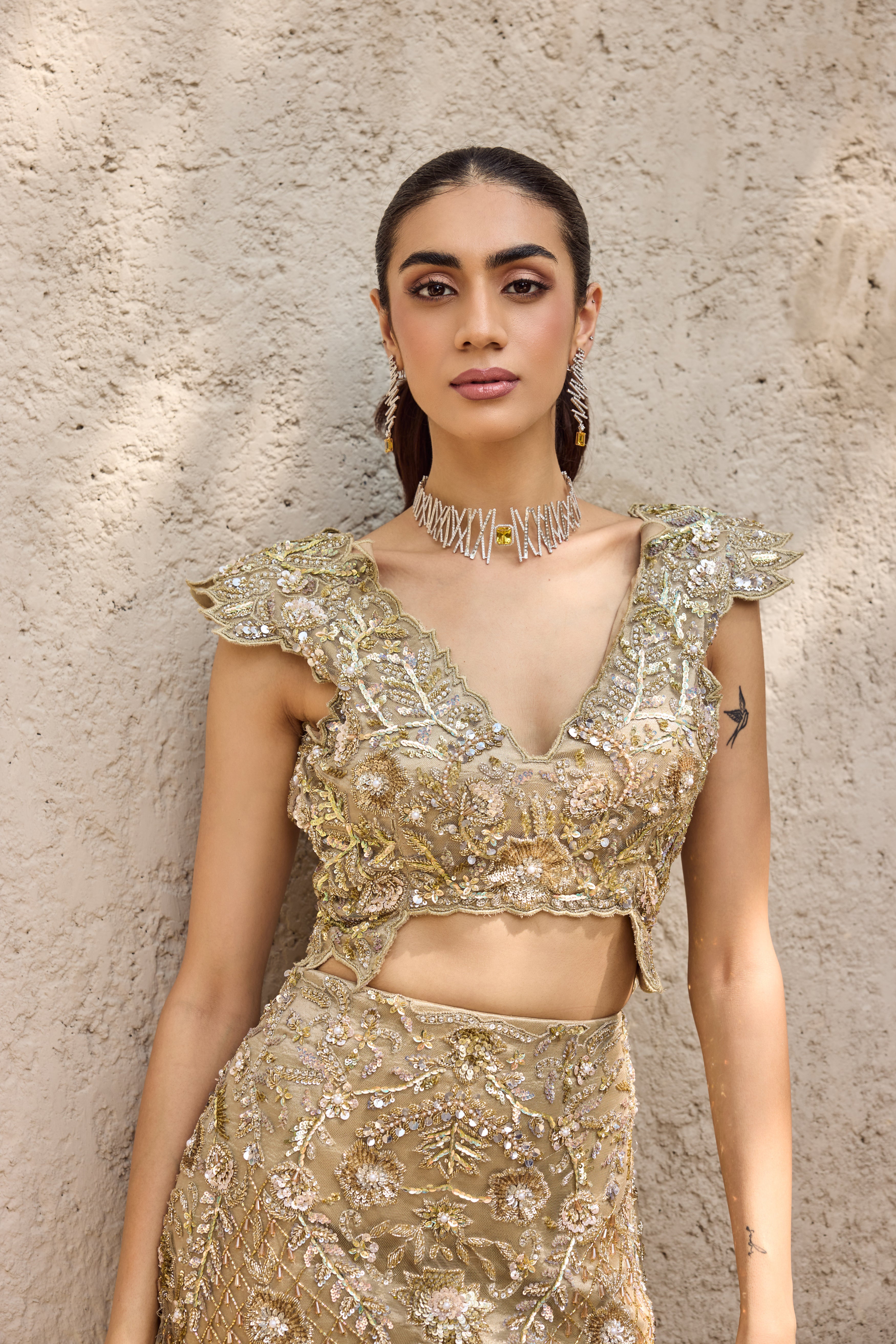 Gilded cut work gown