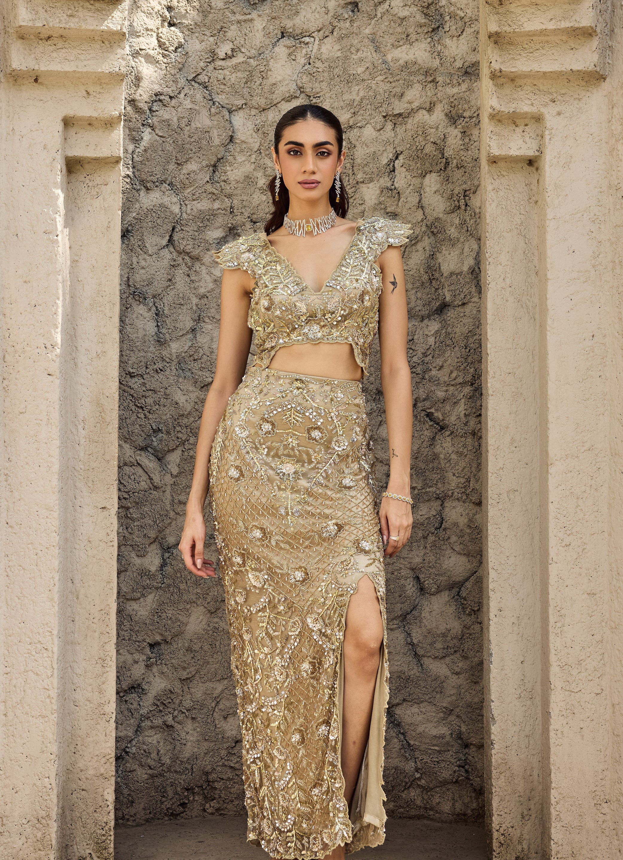 Gilded cut work gown