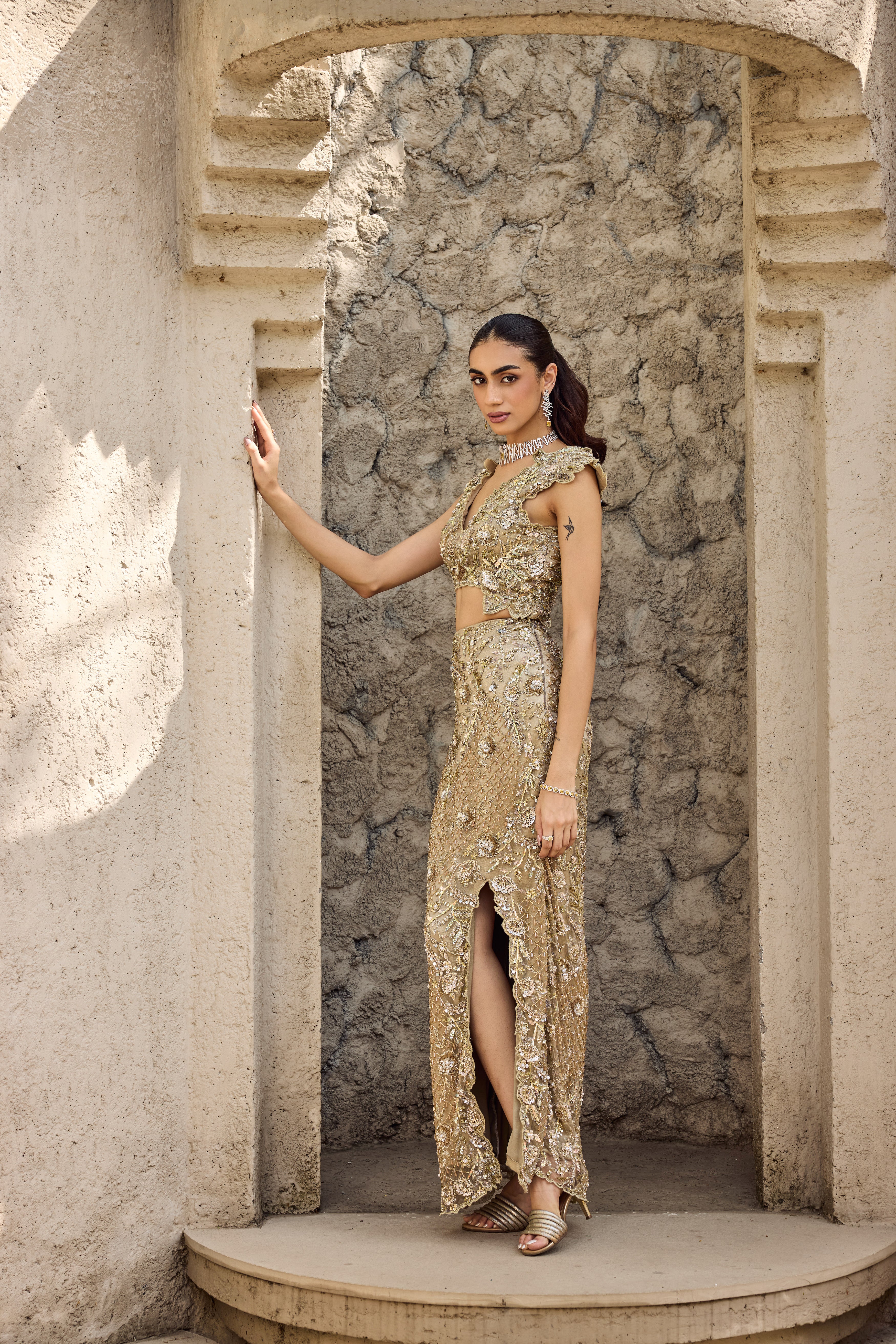 Gilded cut work gown