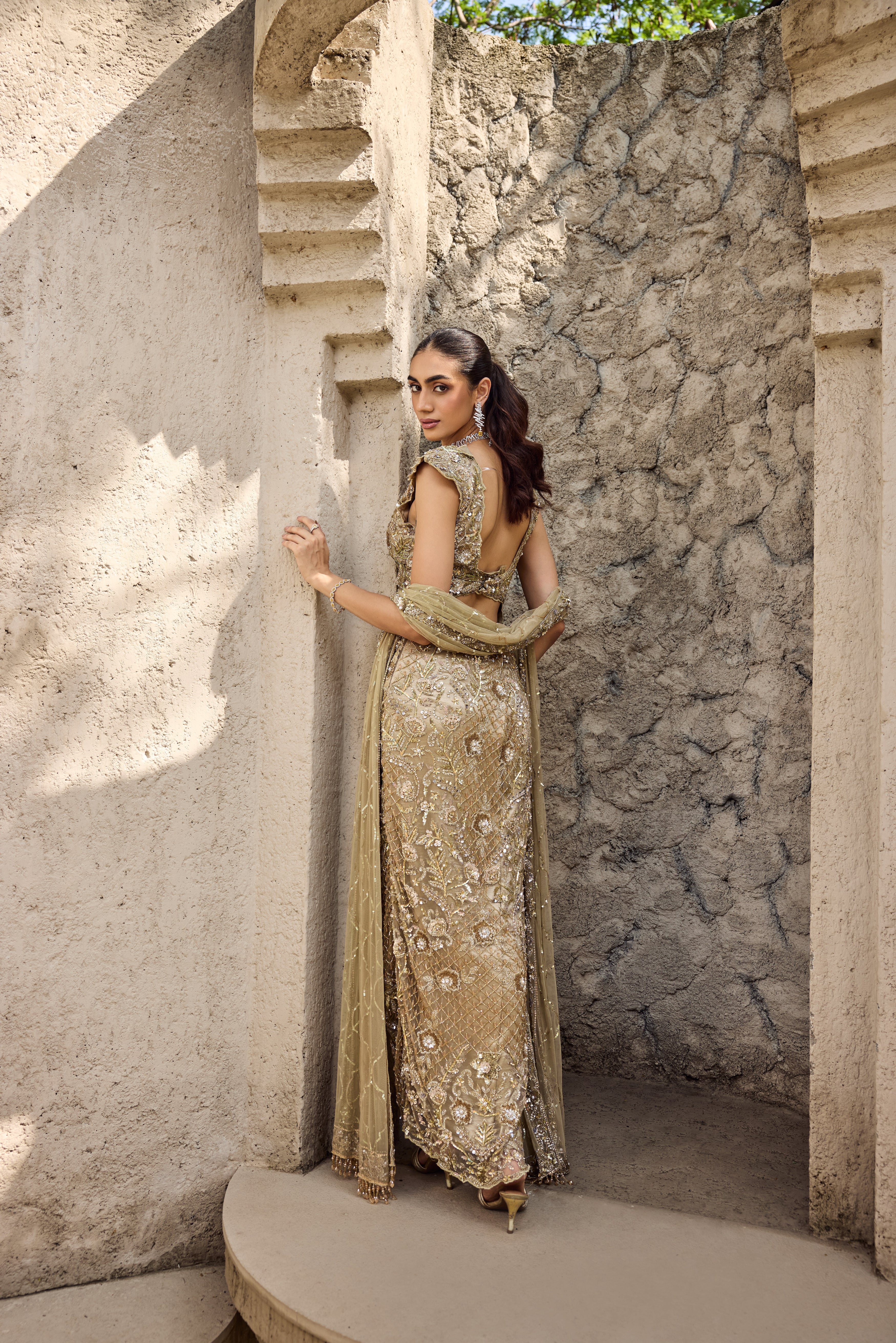 Gilded cut work gown